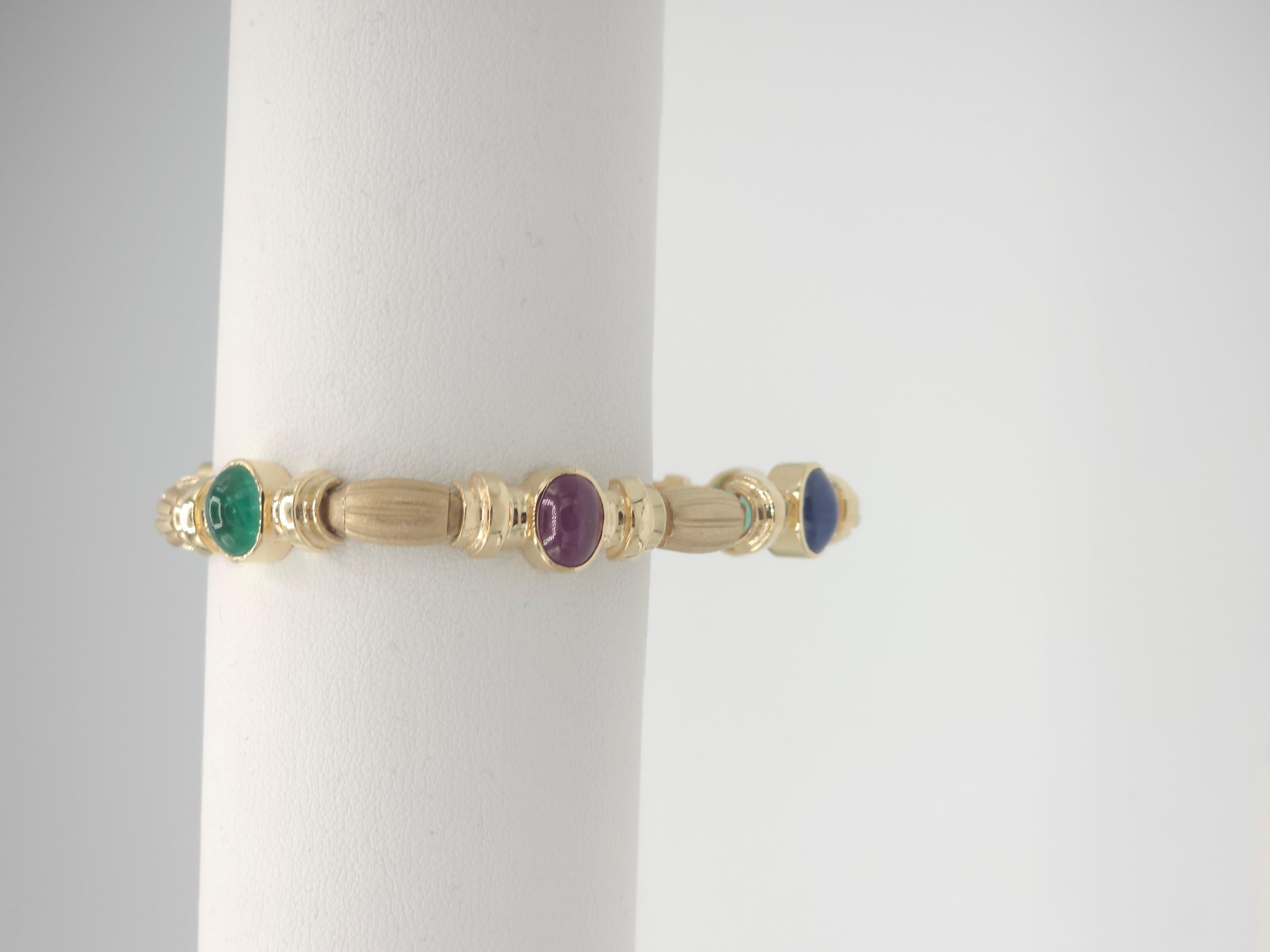 NEW Natural Ruby, Sapphire, Emerald Bracelet in 14k Solid Yellow Gold New For Sale 9