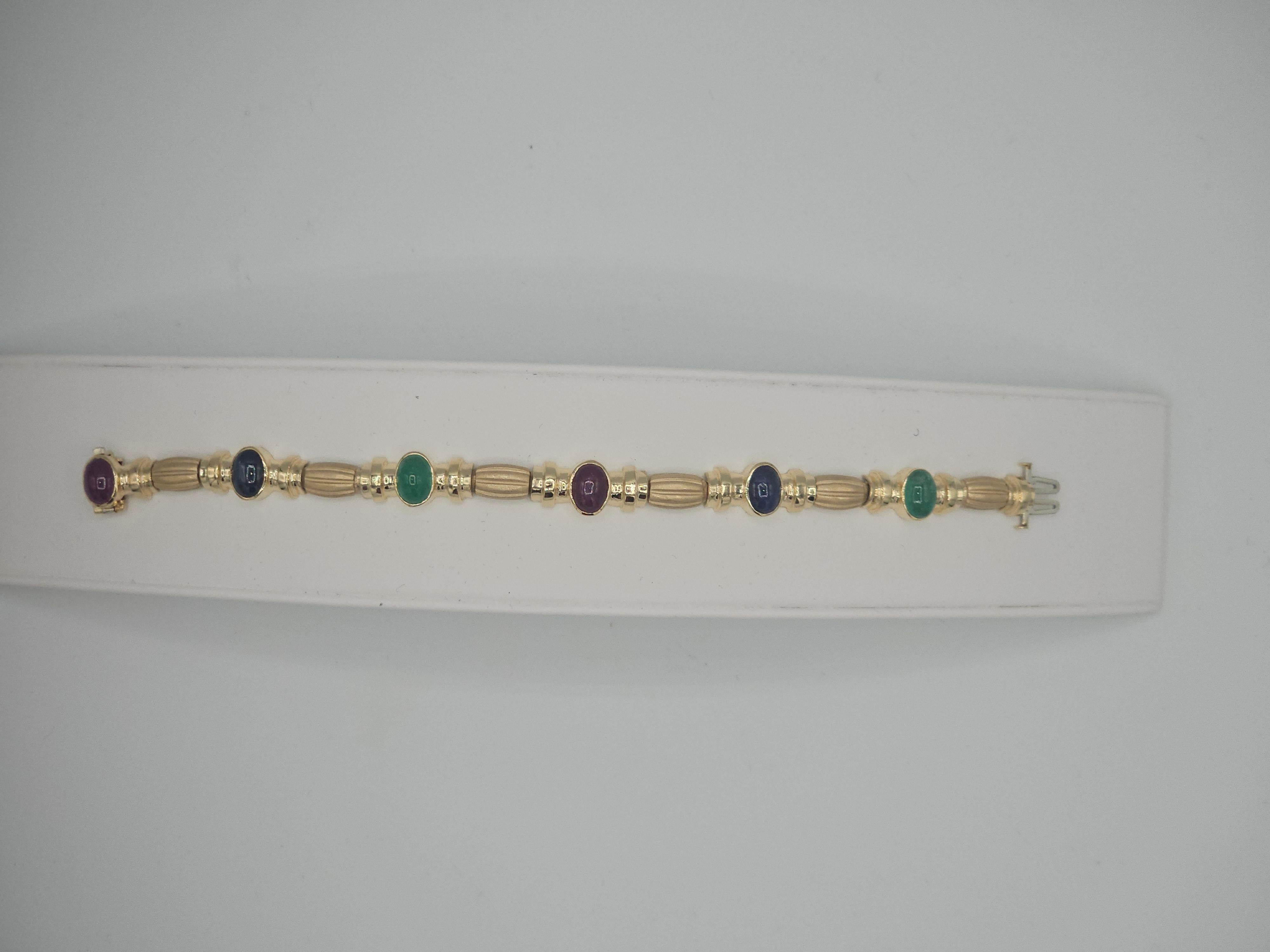 NEW Natural Ruby, Sapphire, Emerald Bracelet in 14k Solid Yellow Gold New For Sale 11