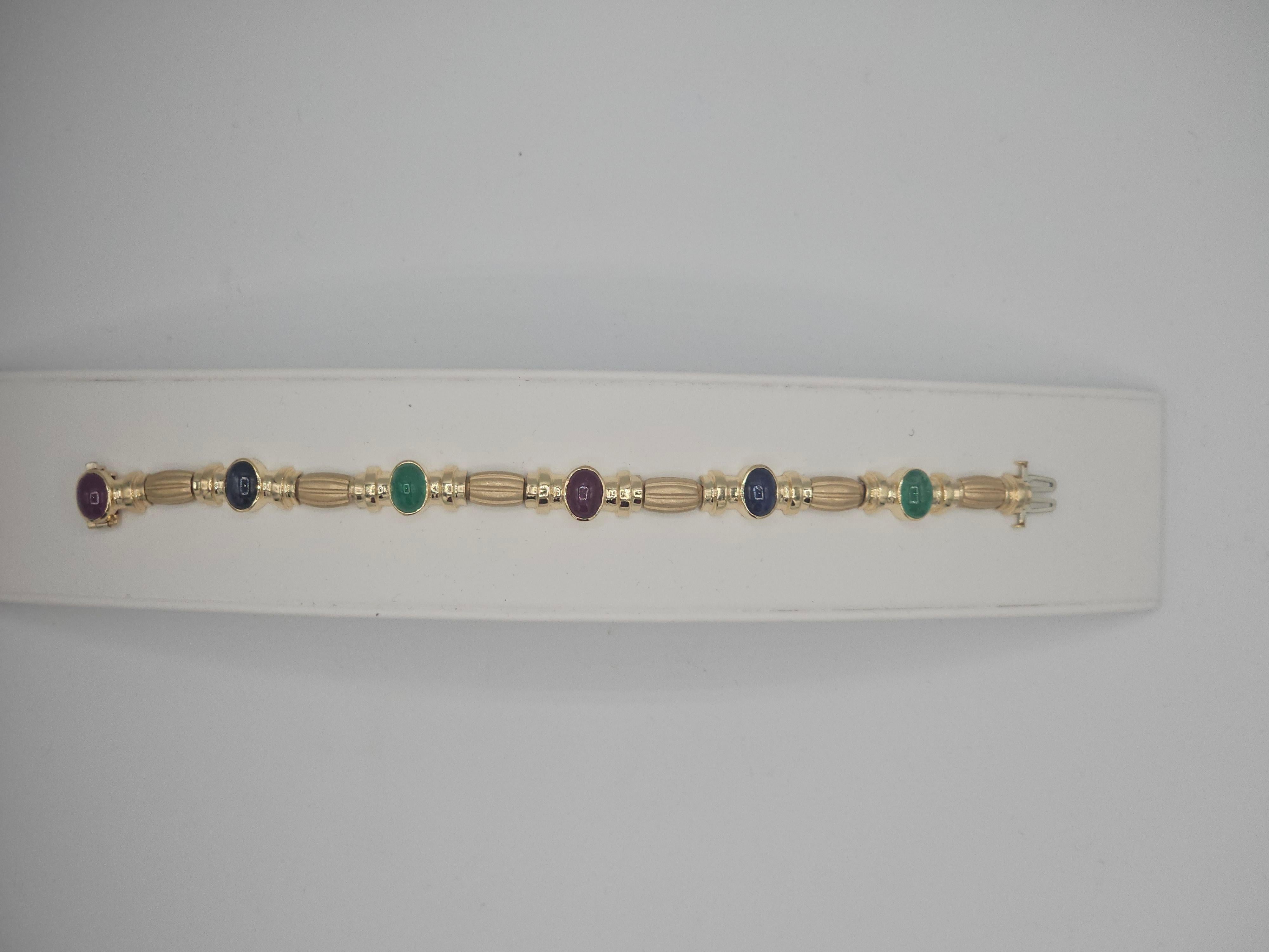 NEW Natural Ruby, Sapphire, Emerald Bracelet in 14k Solid Yellow Gold New For Sale 12