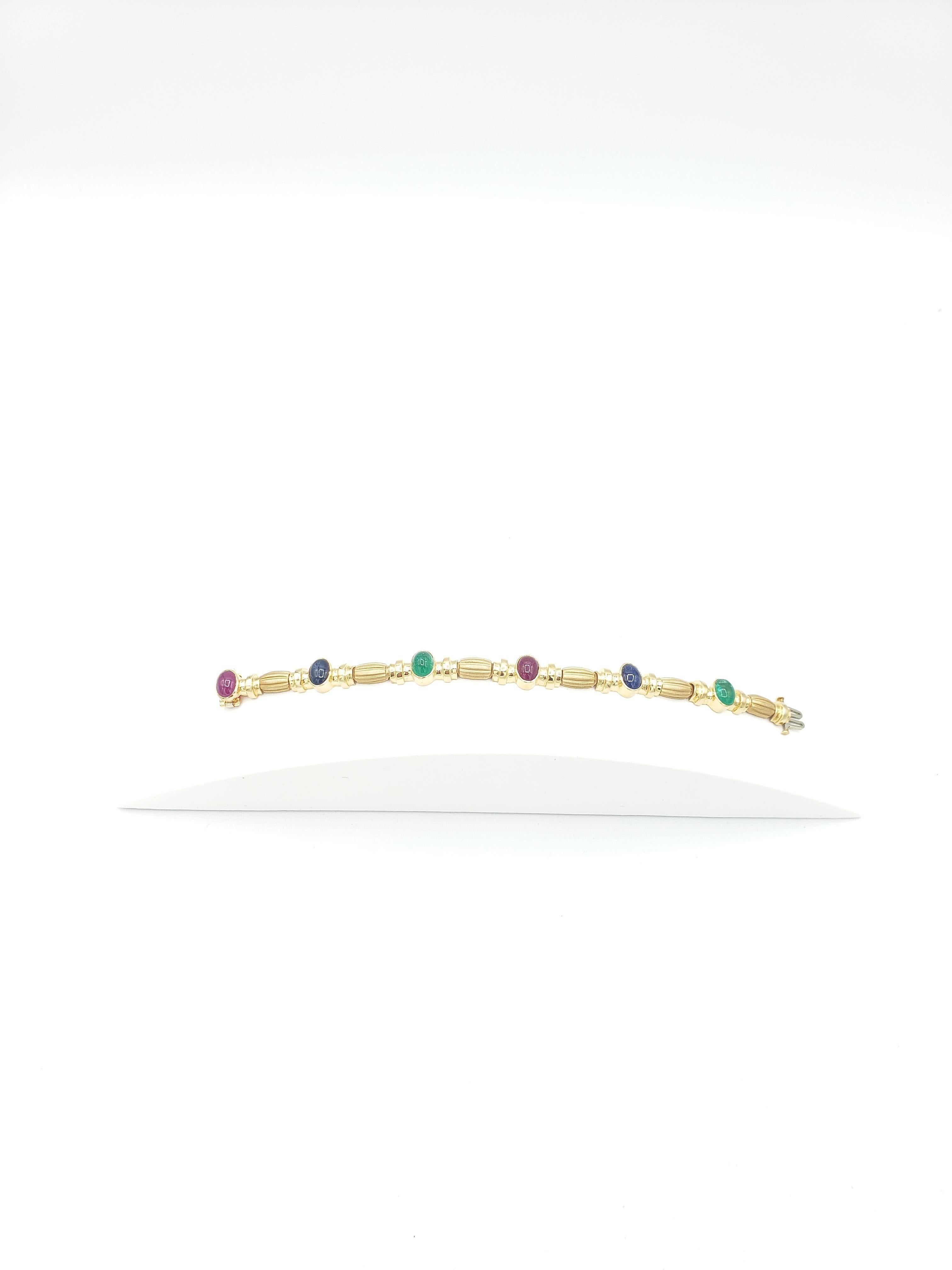 Taille ovale NOUVEAU Bracelet en or jaune massif 14 carats avec rubis naturel, saphir et émeraude en vente