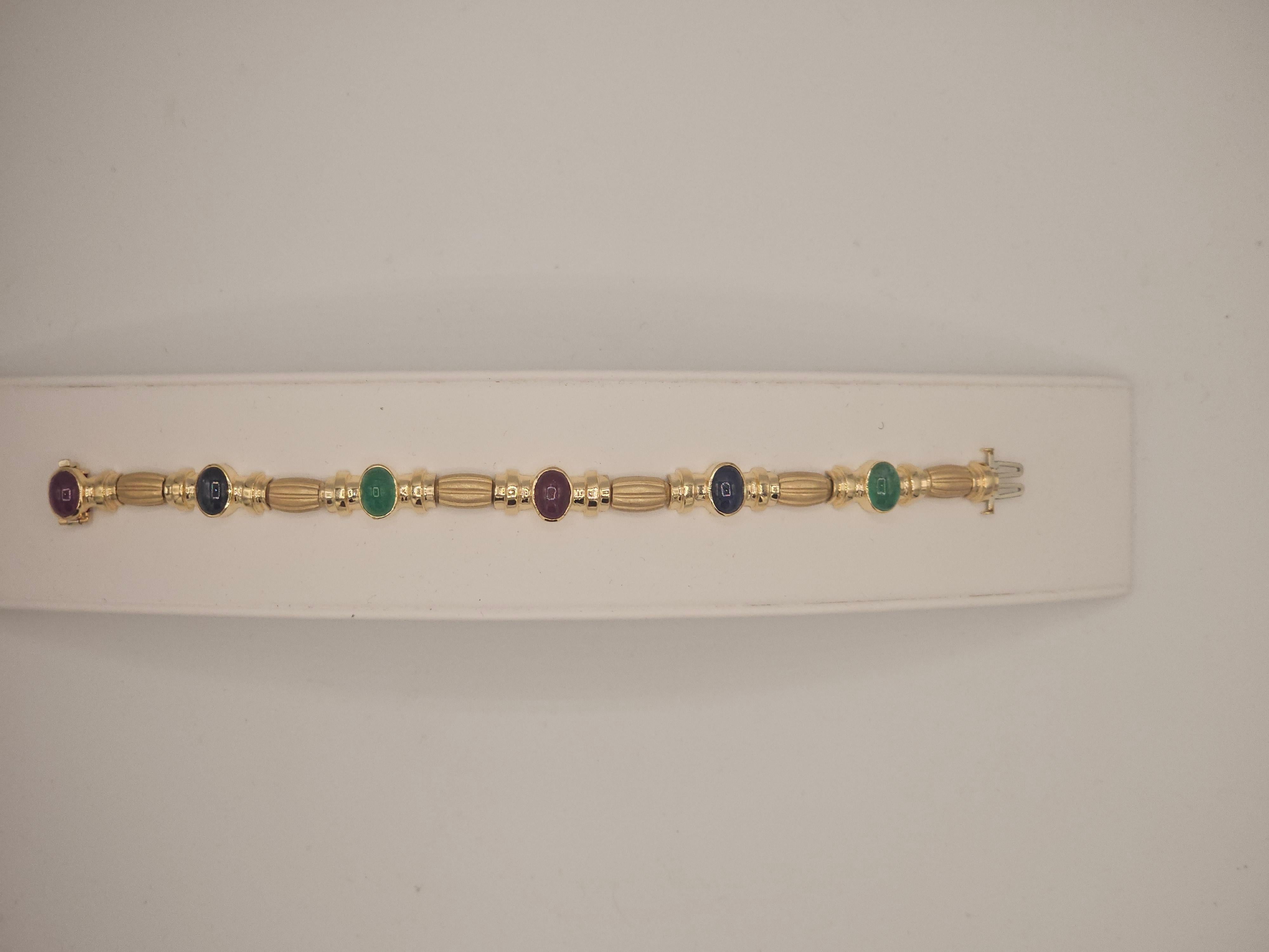 NEW Natural Ruby, Sapphire, Emerald Bracelet in 14k Solid Yellow Gold New For Sale 13