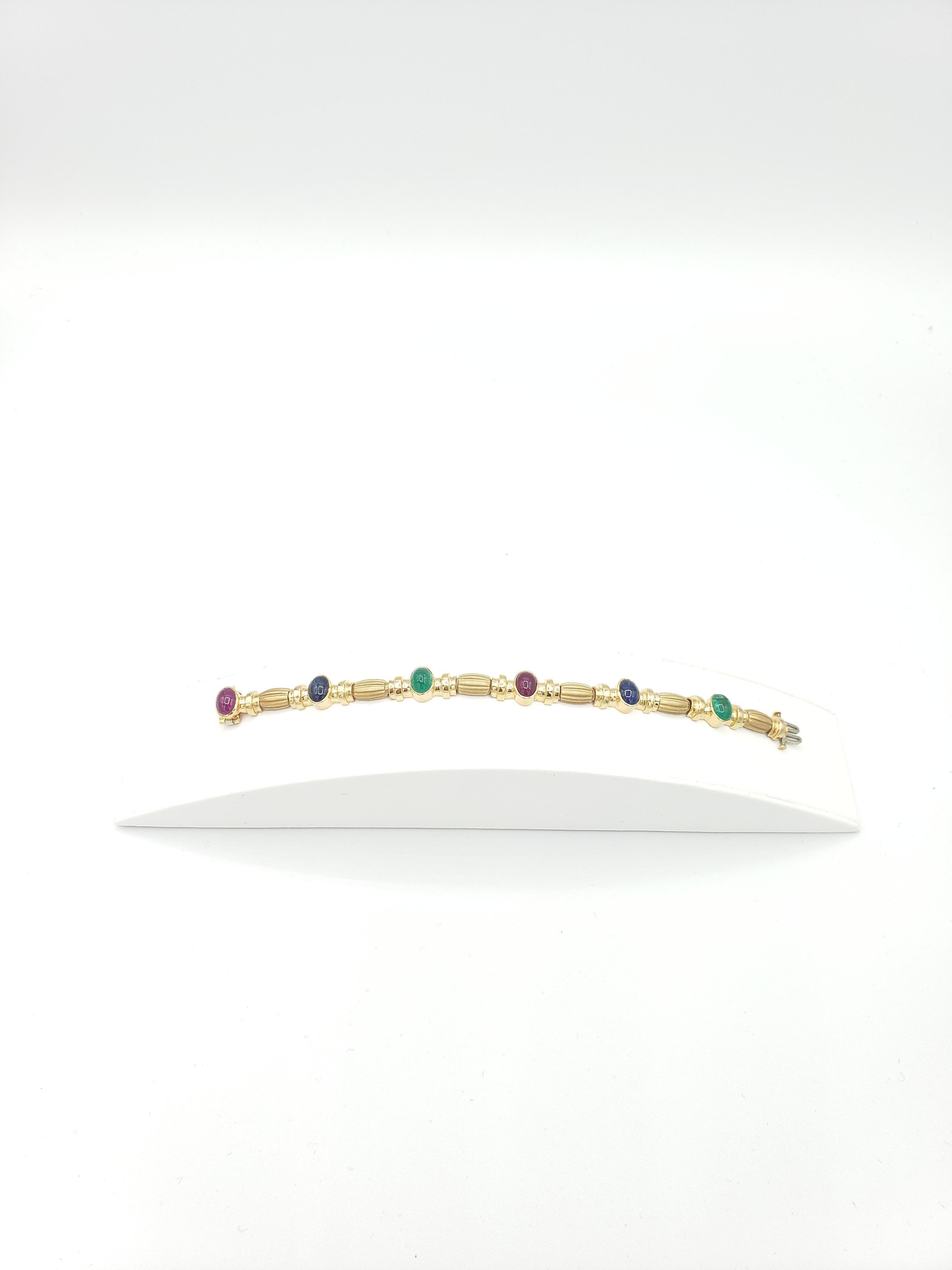 NEW Natural Ruby, Sapphire, Emerald Bracelet in 14k Solid Yellow Gold New For Sale 5