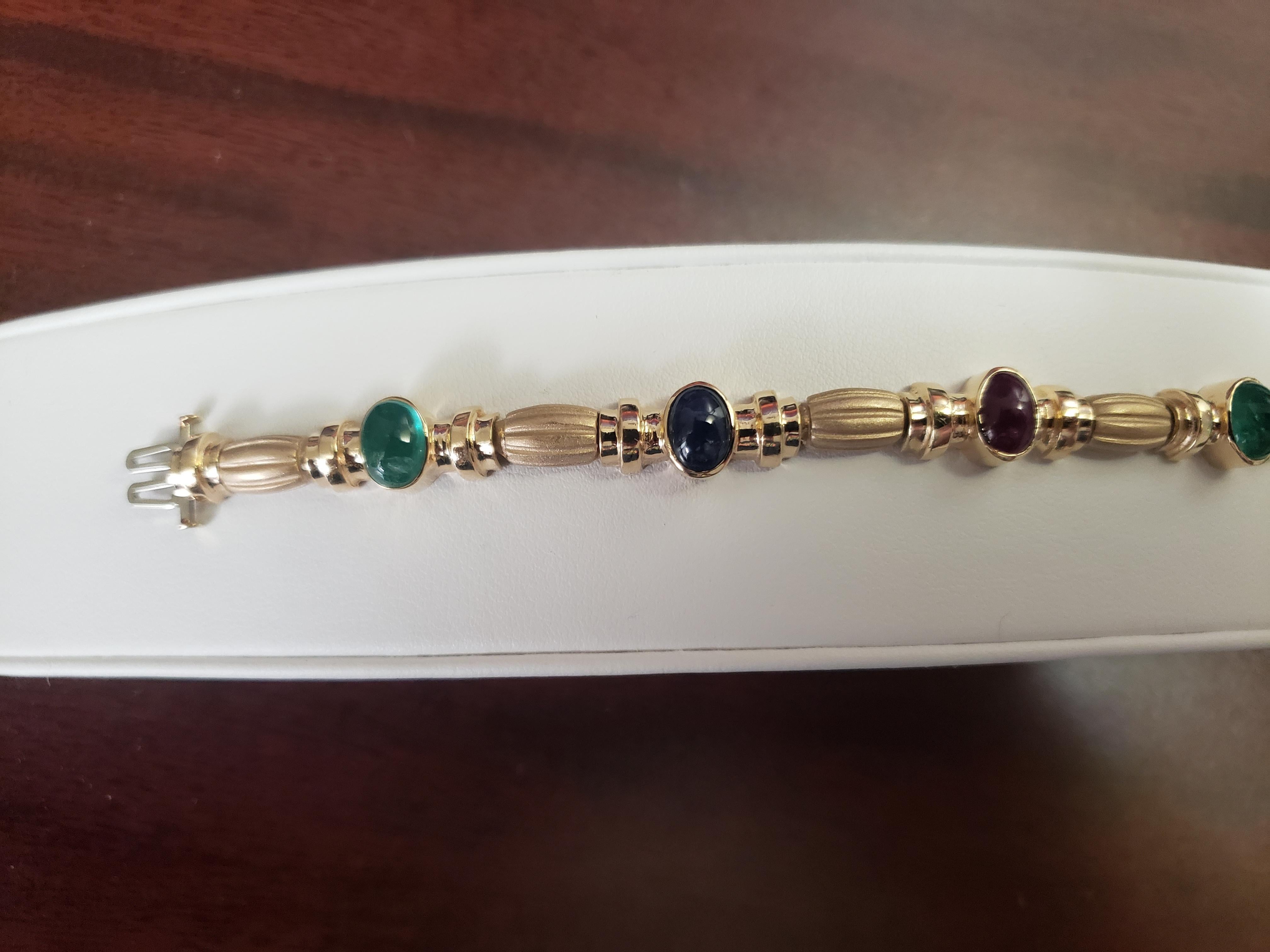 Oval Cut NEW Natural Ruby, Sapphire, Emerald Bracelet in 14k Solid Yellow Gold New For Sale