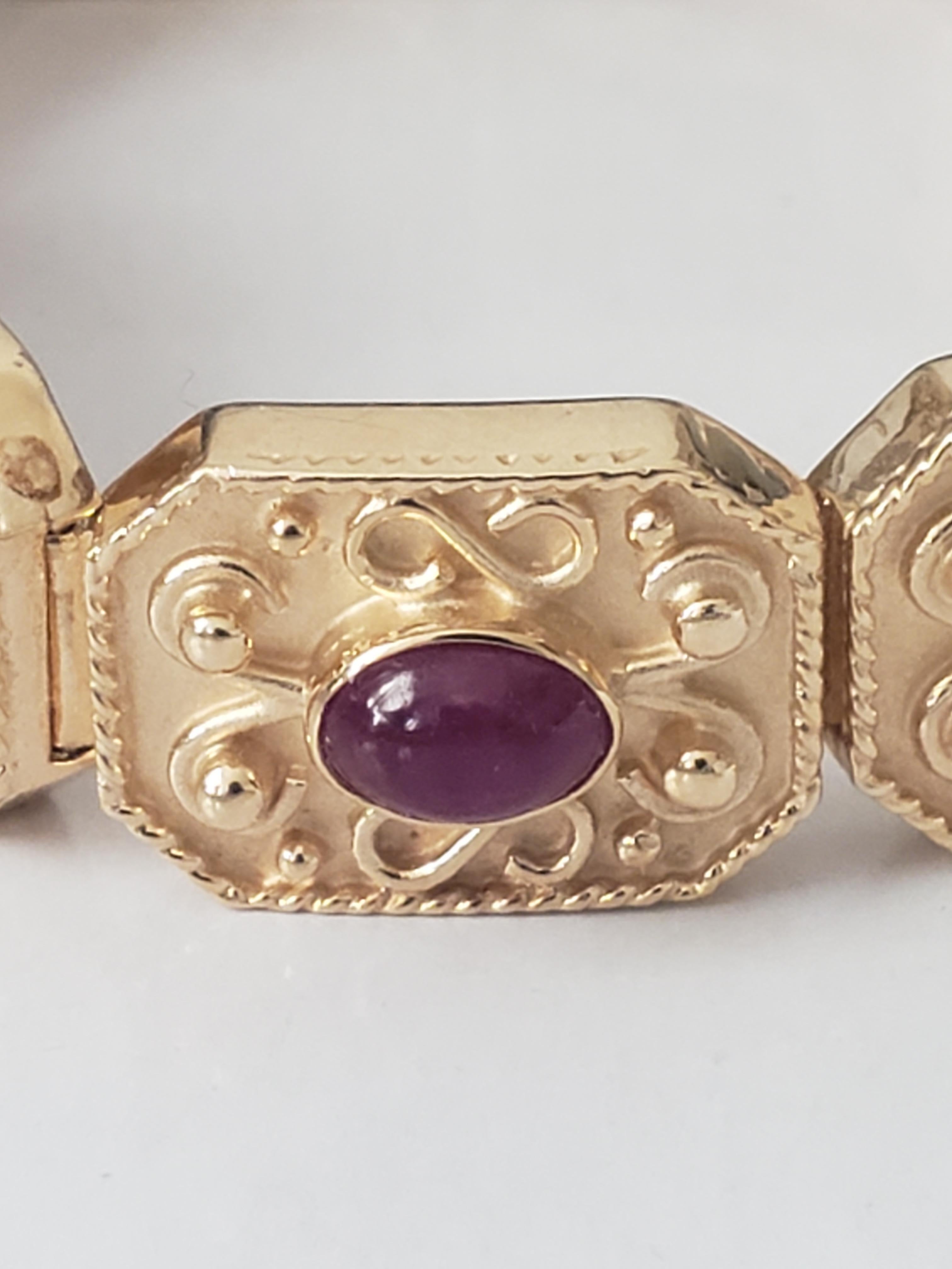 NOUVEAU Bracelet byzantin en or jaune massif 14 carats avec rubis naturel, saphirs et émeraudes en vente 8