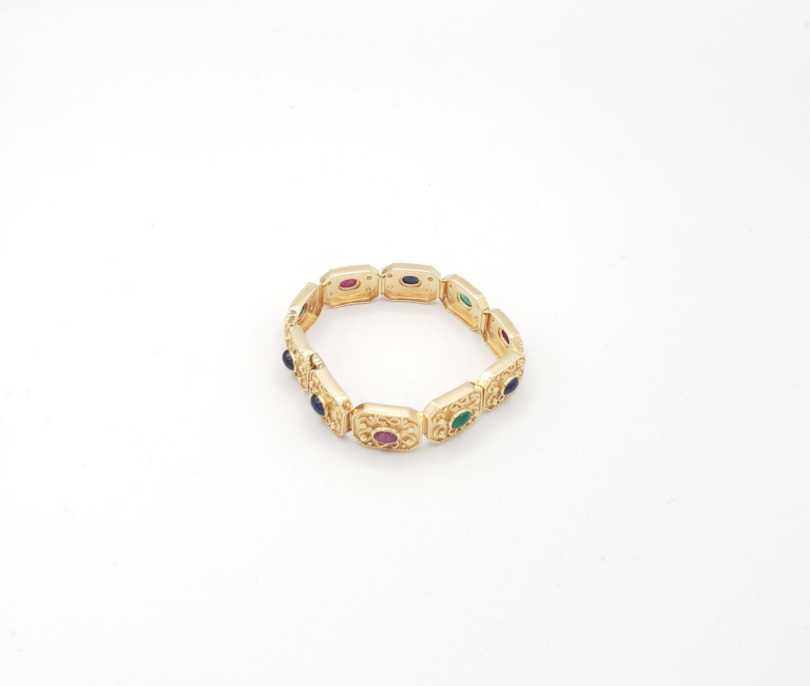 NEW Natural Ruby, Sapphire, Emerald Byzantine Bracelet in 14k Solid Yellow Gold For Sale 13
