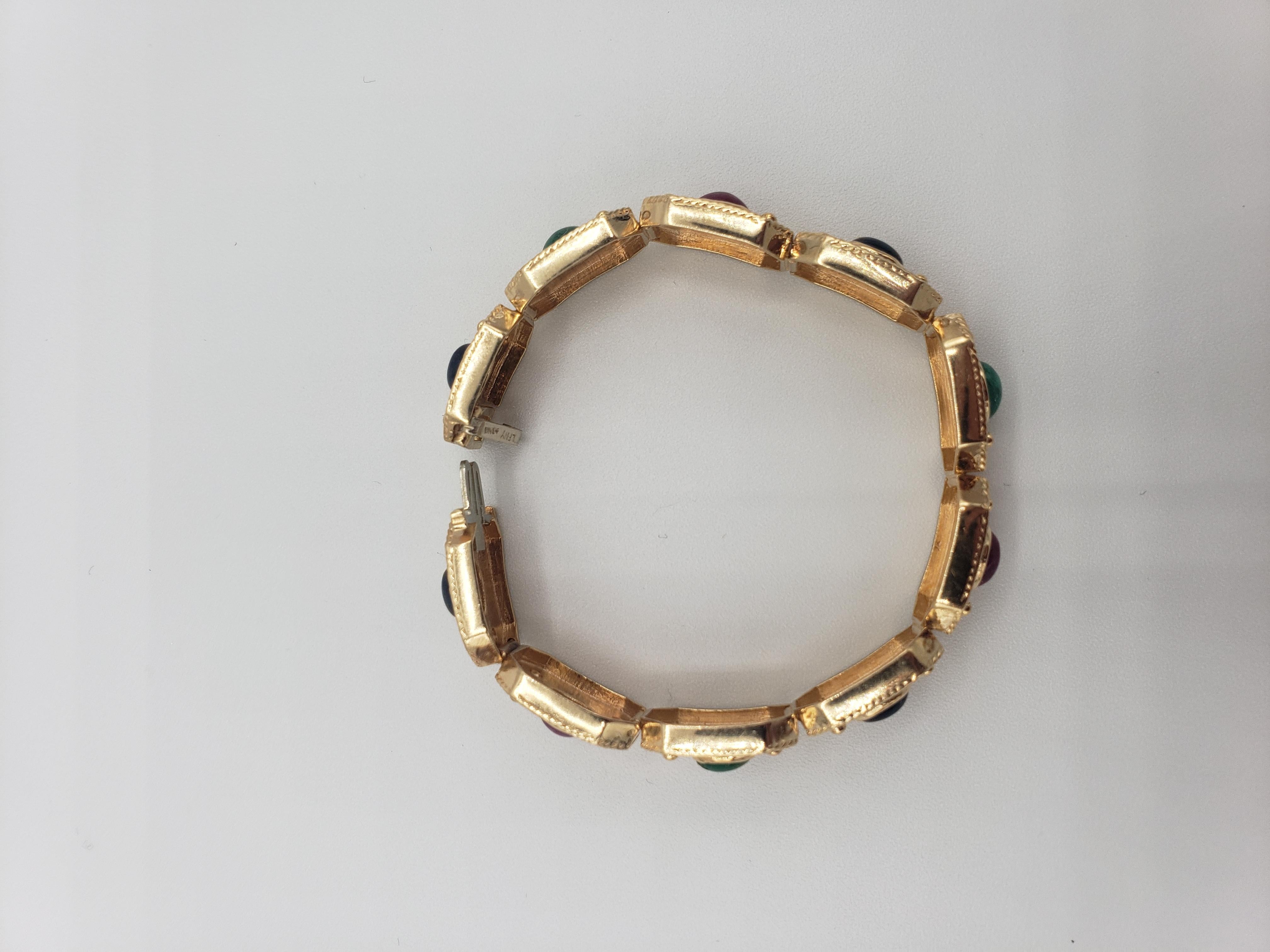 NUEVO Brazalete bizantino de rubí natural, zafiro y esmeralda en oro amarillo macizo de 14k 5