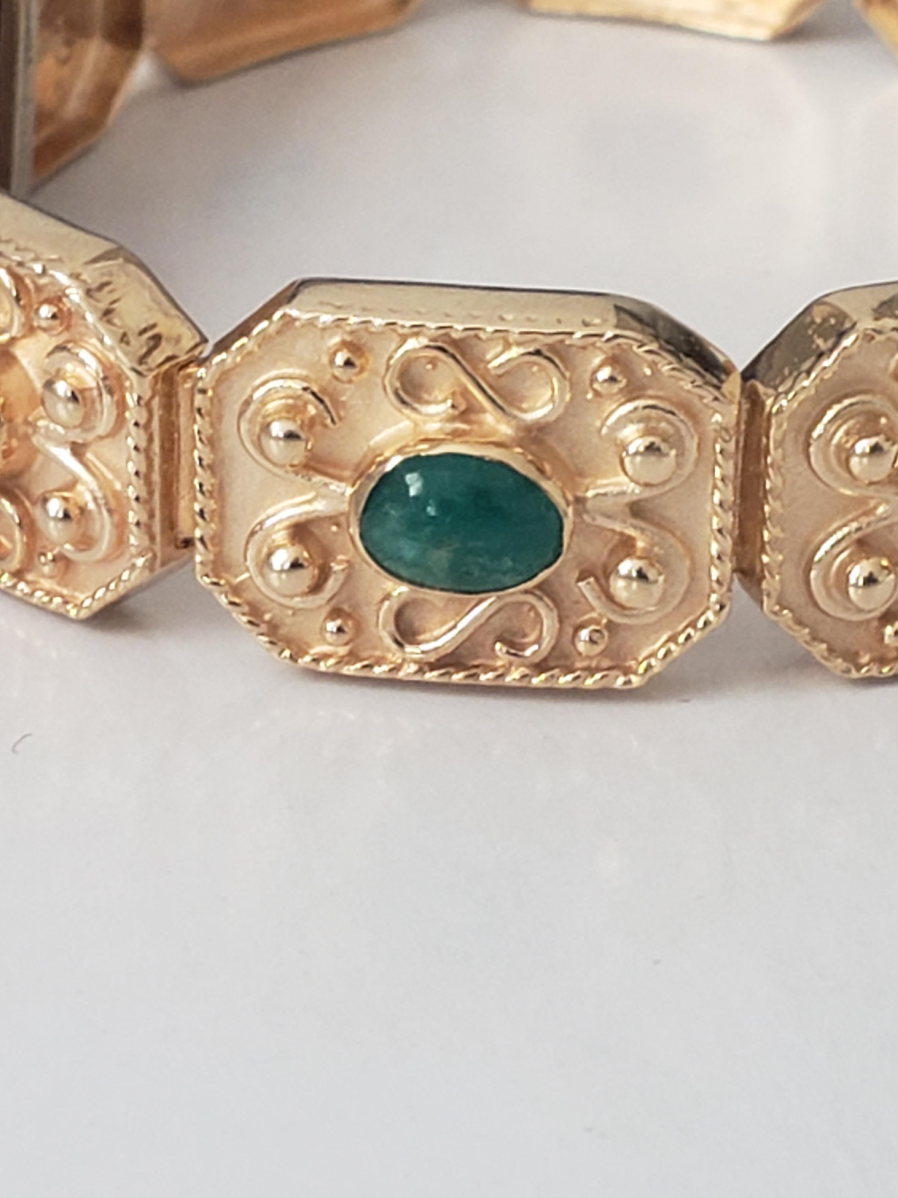 NOUVEAU Bracelet byzantin en or jaune massif 14 carats avec rubis naturel, saphirs et émeraudes en vente 7