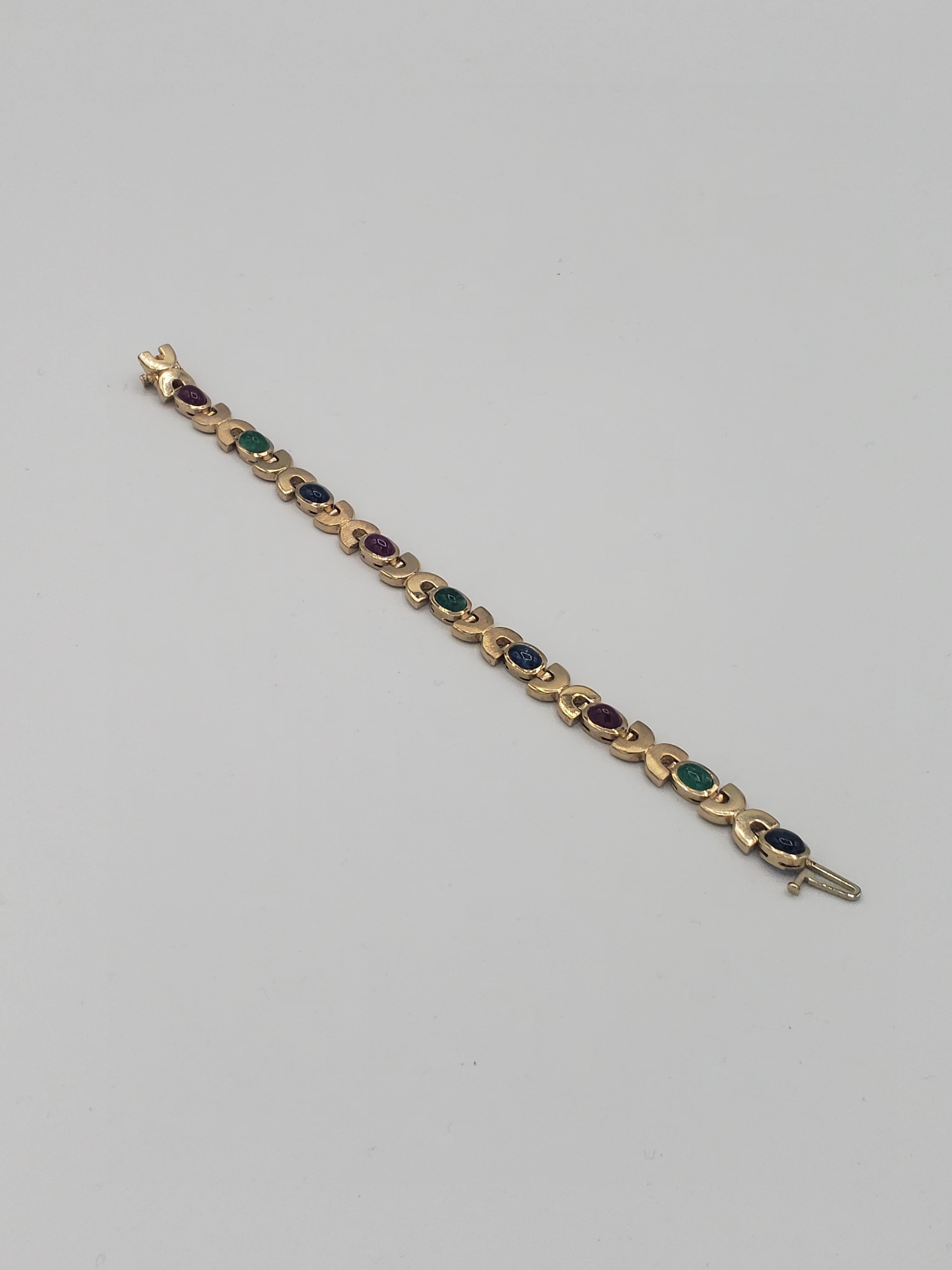 NEW Natural Ruby, Sapphire, Emerald Cabochon Bracelet in 14k Yellow Gold New For Sale 11
