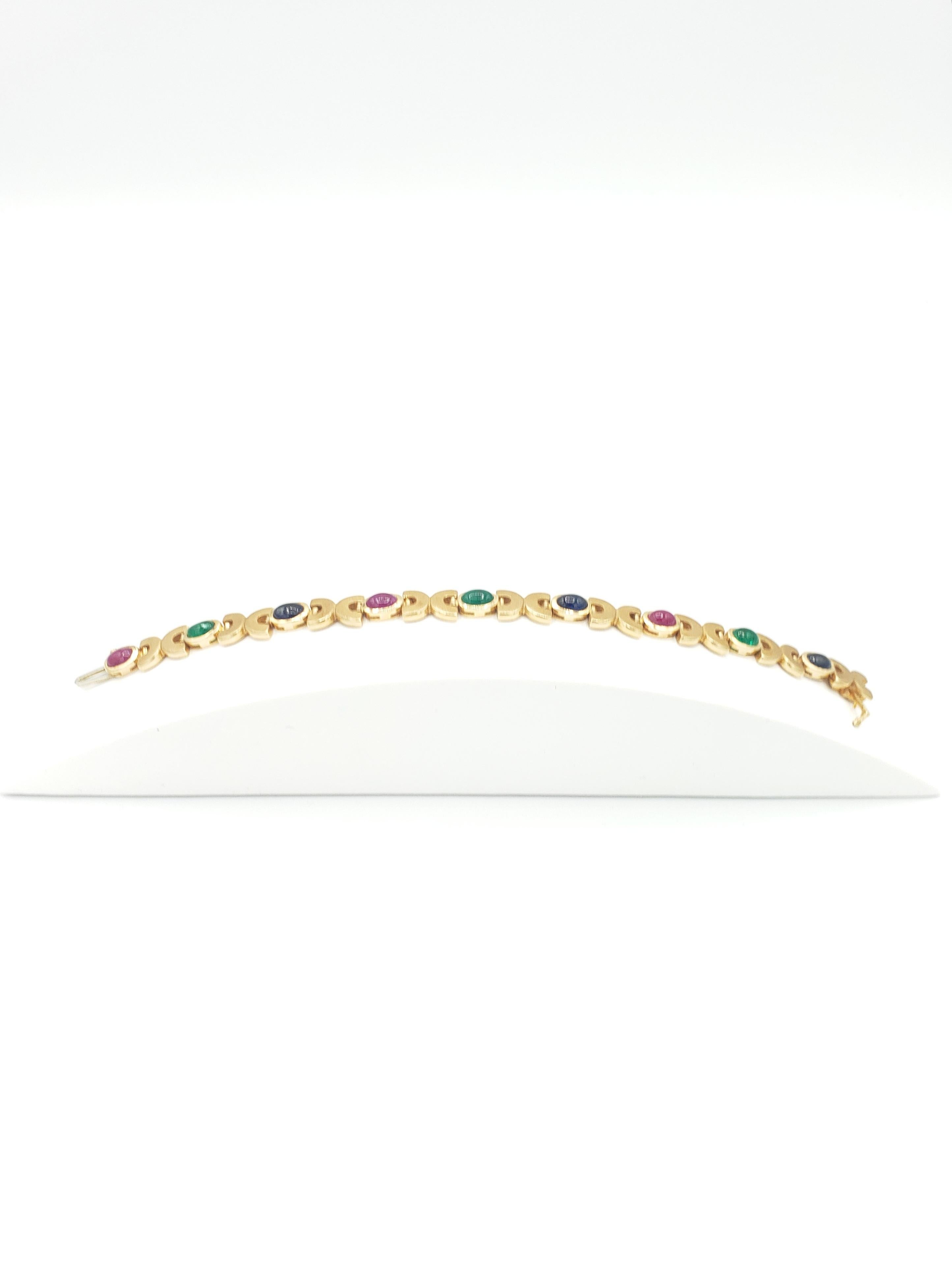 Oval Cut NEW Natural Ruby, Sapphire, Emerald Cabochon Bracelet in 14k Yellow Gold New For Sale