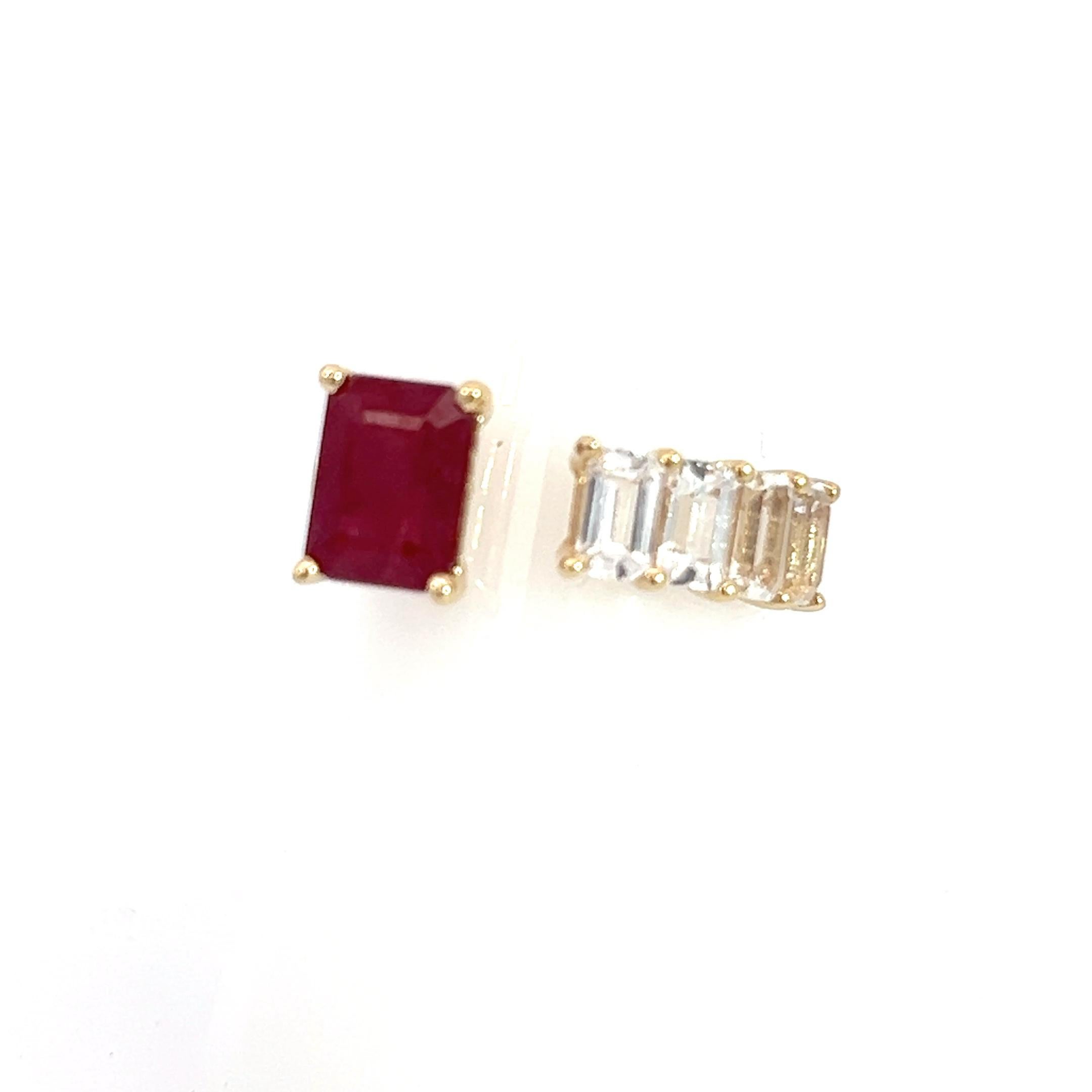 Women's Natural Ruby Sapphire Ring 6.5 14k W Gold 3.64 TCW Certified For Sale