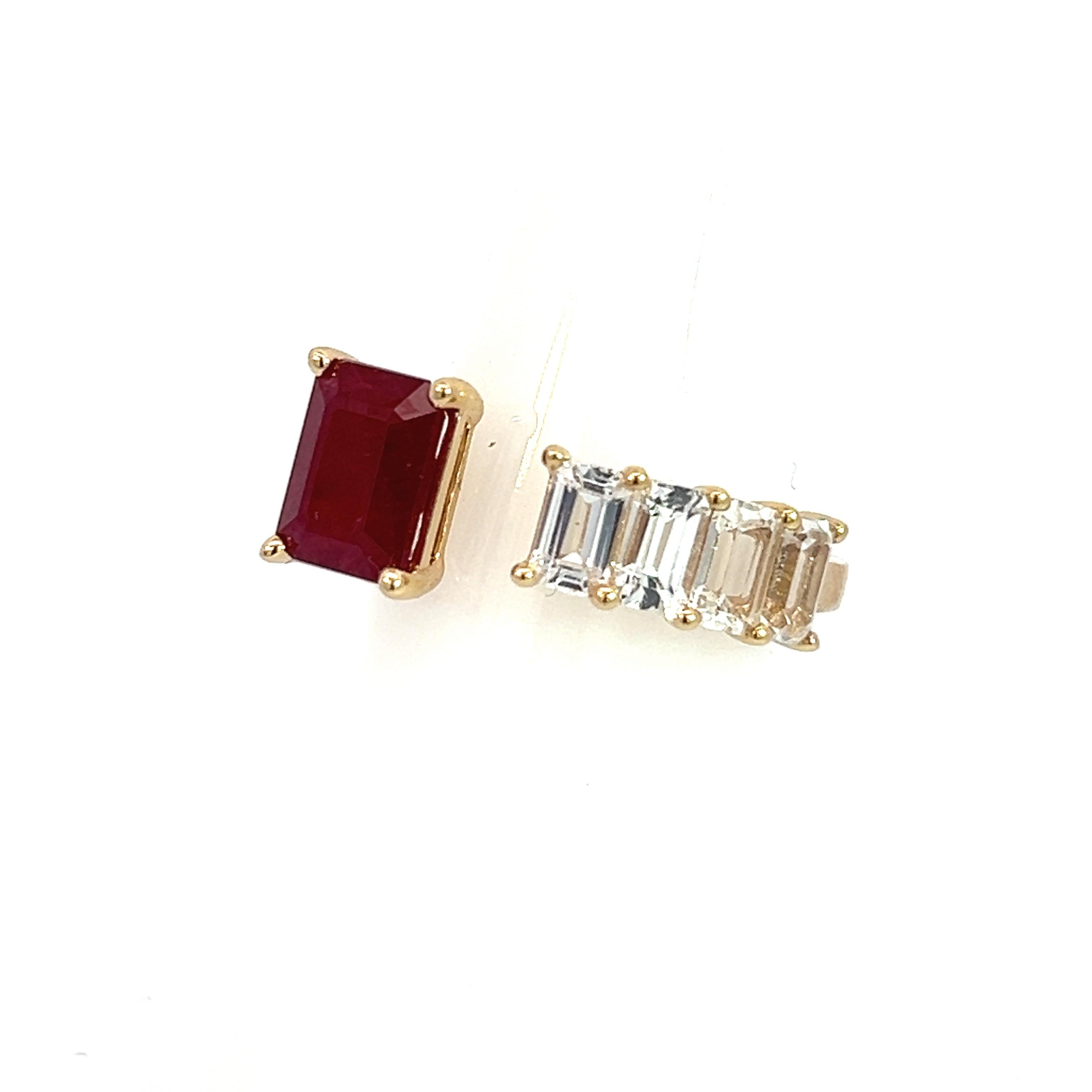 Natural Ruby Sapphire Ring 6.5 14k W Gold 3.64 TCW Certified For Sale 2