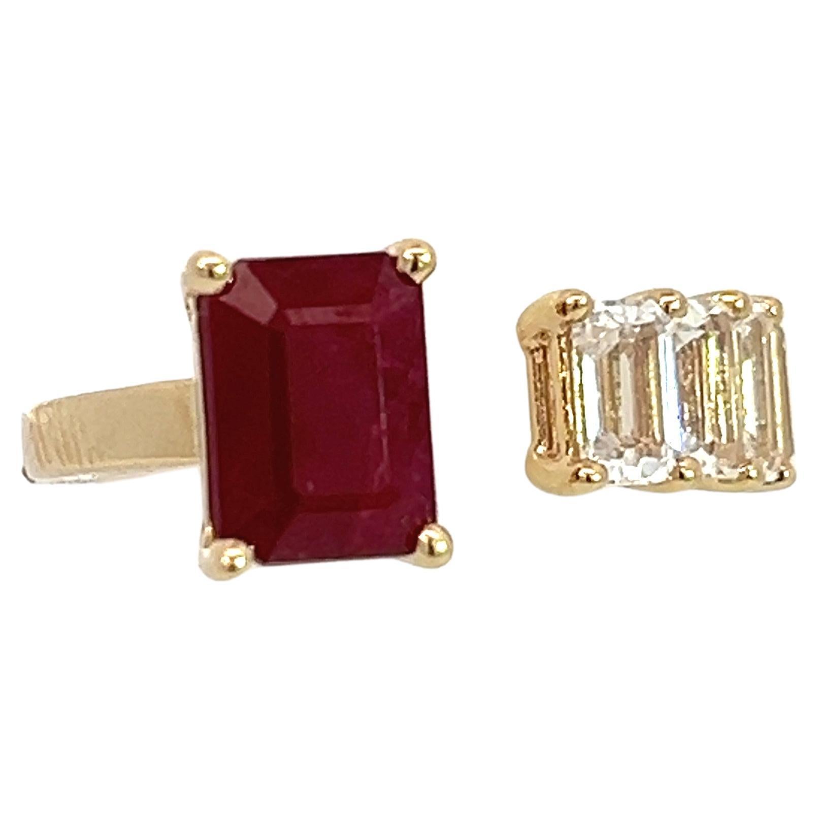 Natural Ruby Sapphire Ring 6.5 14k W Gold 3.64 TCW Certified For Sale