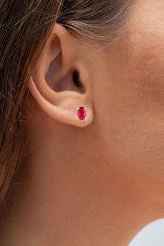 Natural Ruby Stud Earrings 1.02 Carats 10K White Gold