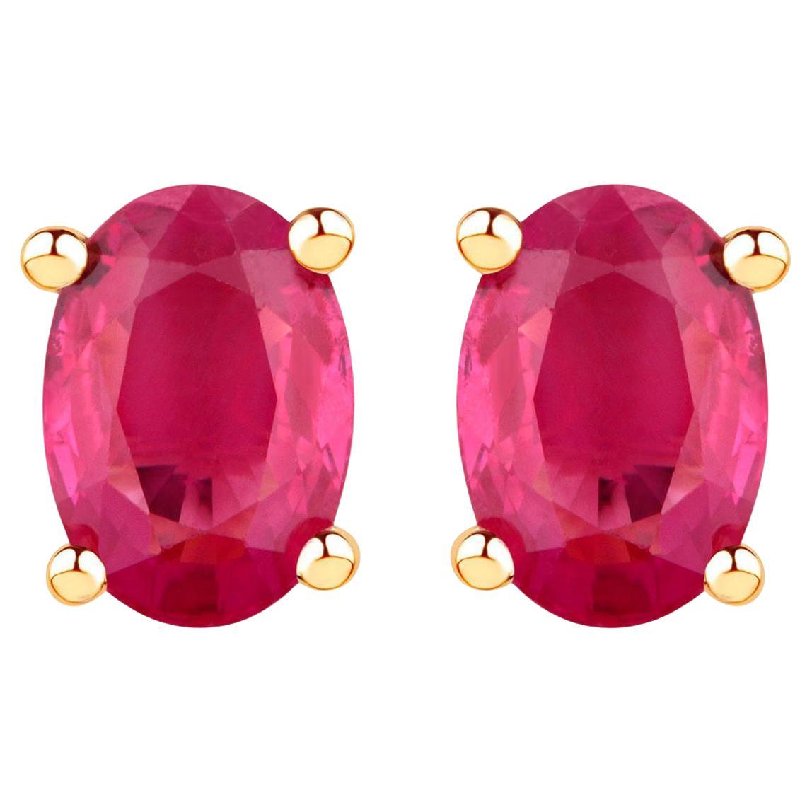 Natural Ruby Stud Earrings 1.02 Carats 10K Yellow Gold