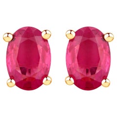 Natural Ruby Stud Earrings 1.02 Carats 10K Yellow Gold