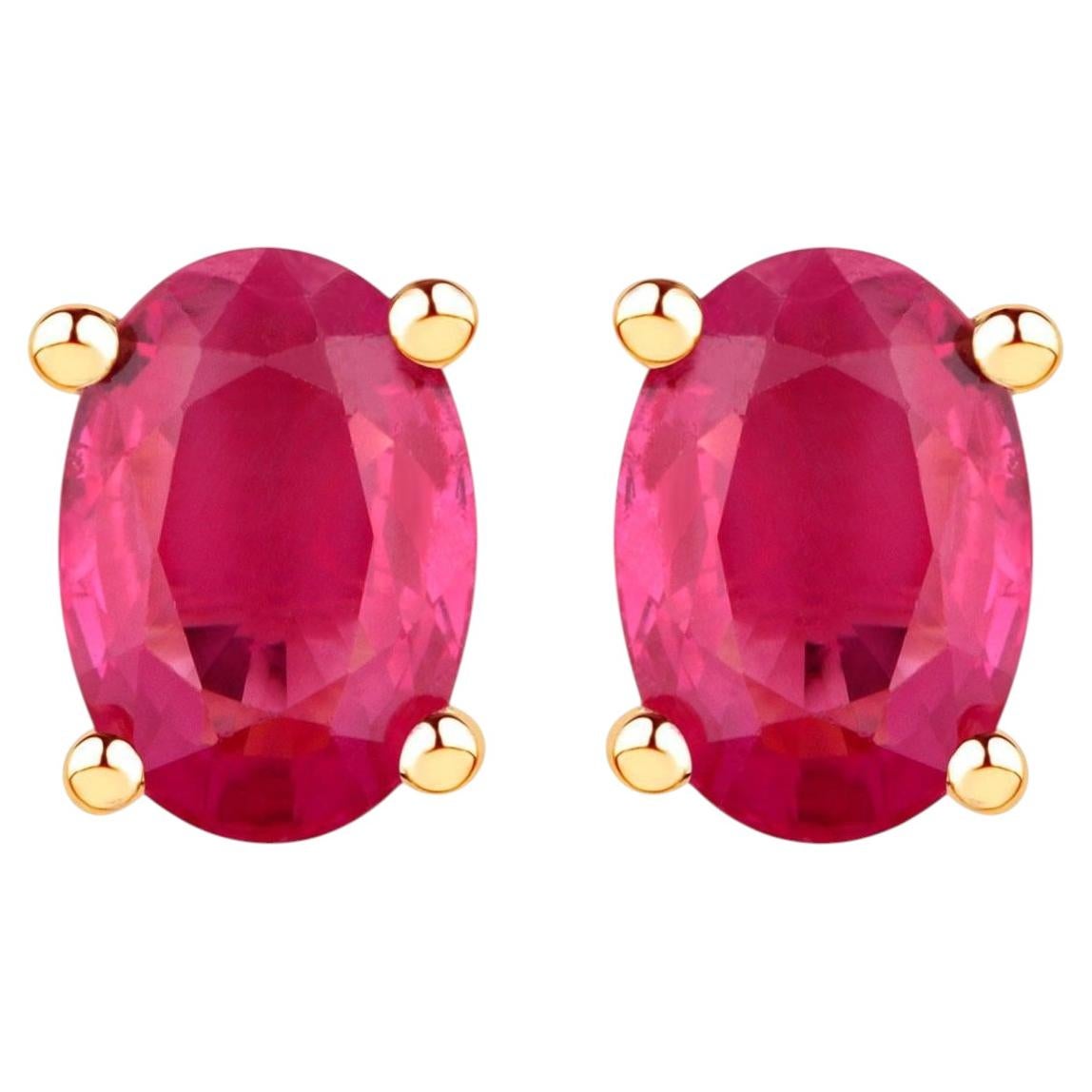 Natural Ruby Stud Earrings 1.02 Carats 10K Yellow Gold For Sale