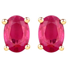 Natural Ruby Stud Earrings 1.02 Carats 10K Yellow Gold