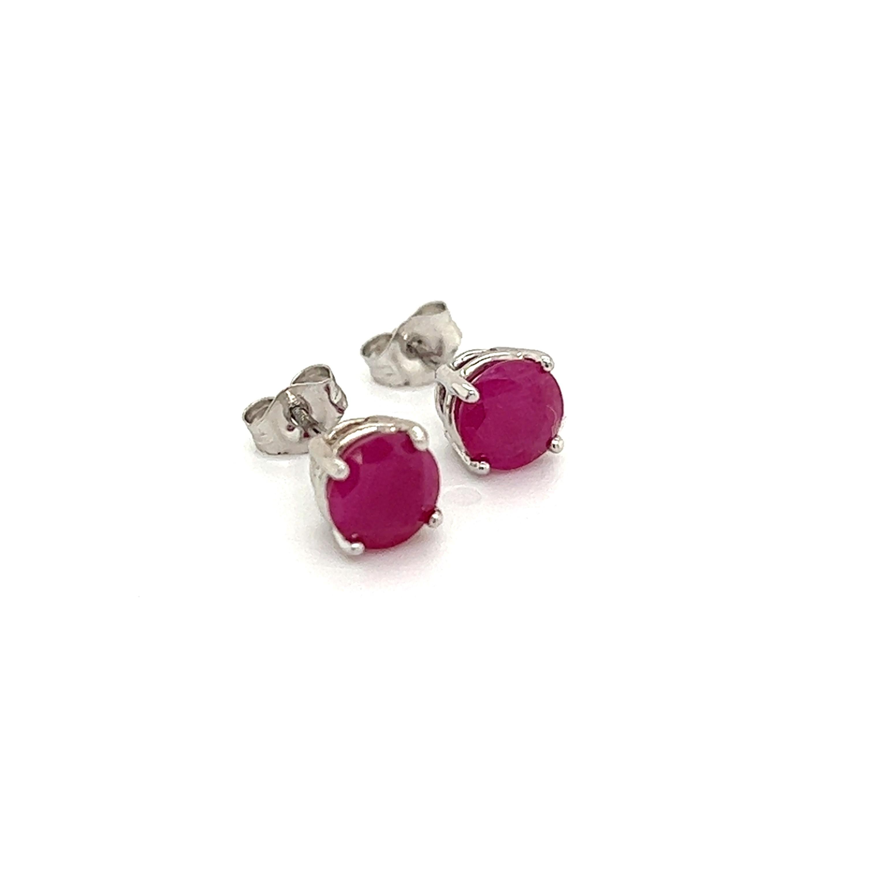 Round Cut Natural Ruby Stud Earrings 14k Gold 1.91 TCW 1.28 Grams Certified For Sale