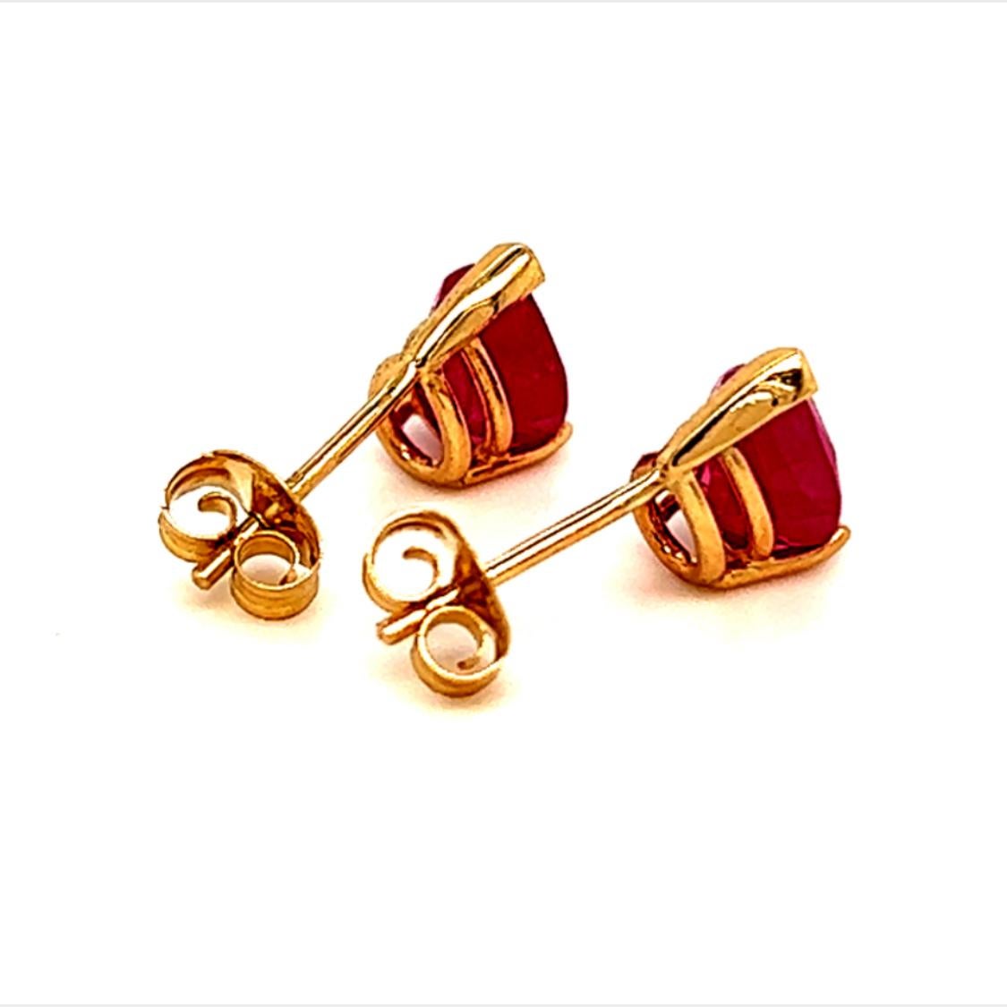 Women's Natural Ruby Stud Earrings 14k Gold 2.40 TCW Certified For Sale