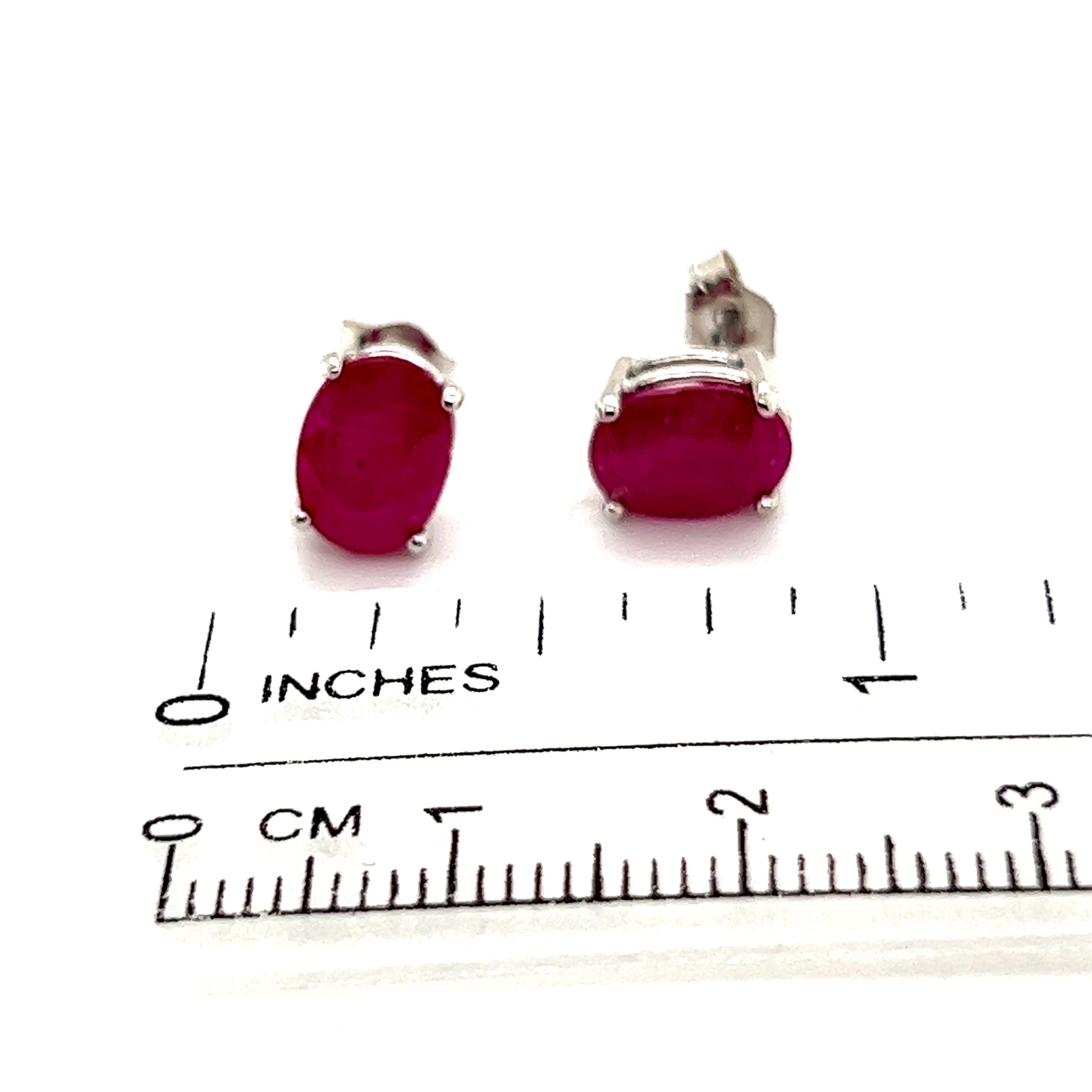 Oval Cut Natural Ruby Stud Earrings 14k Gold 3.83 TCW Certified For Sale