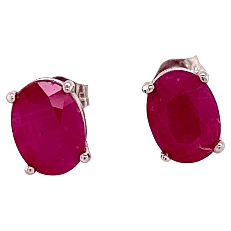 Natural Ruby Stud Earrings 14k Gold 3.83 TCW Certified For Sale at 1stDibs