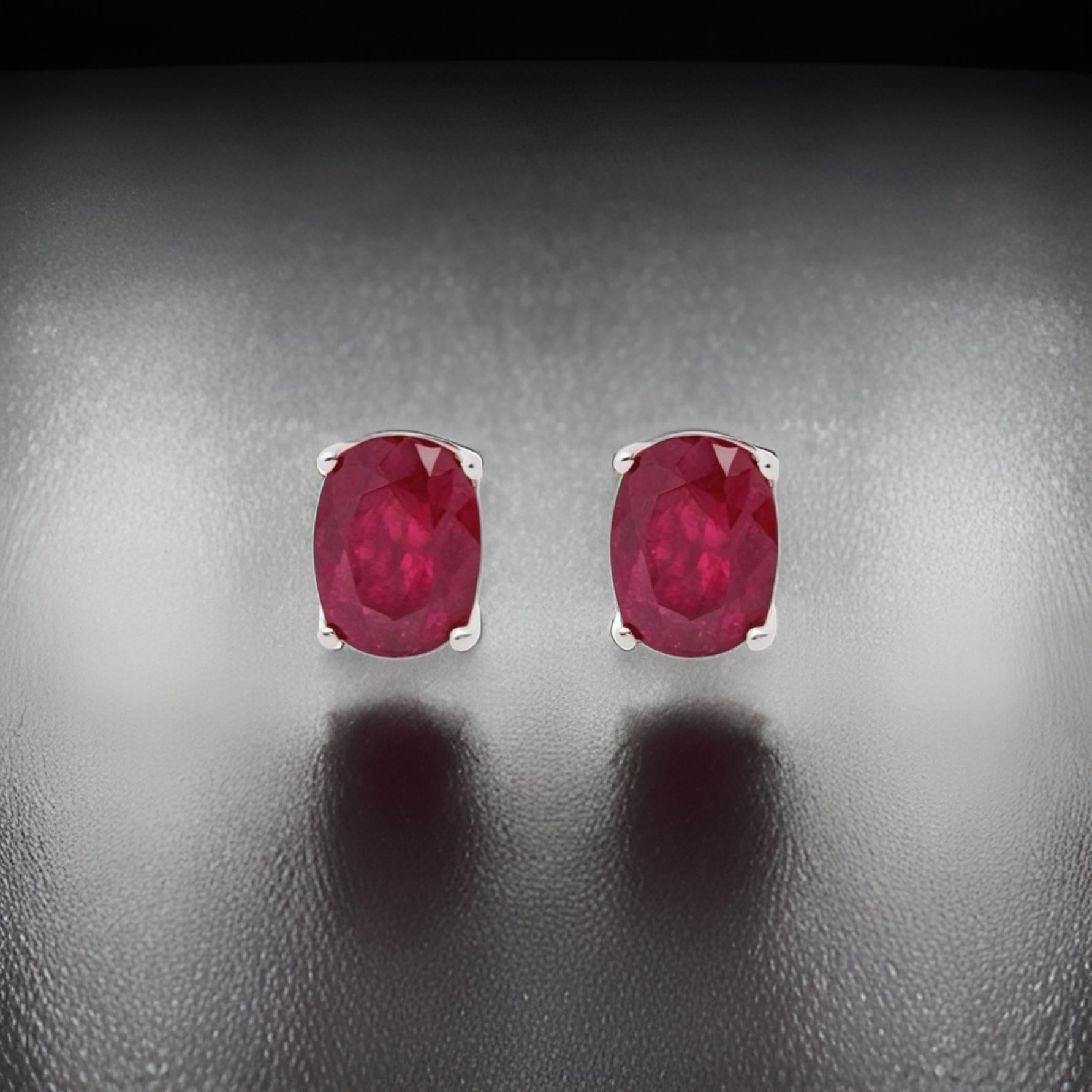 Oval Cut Natural Ruby Stud Earrings 14k White Gold 2.50 TCW Certified For Sale
