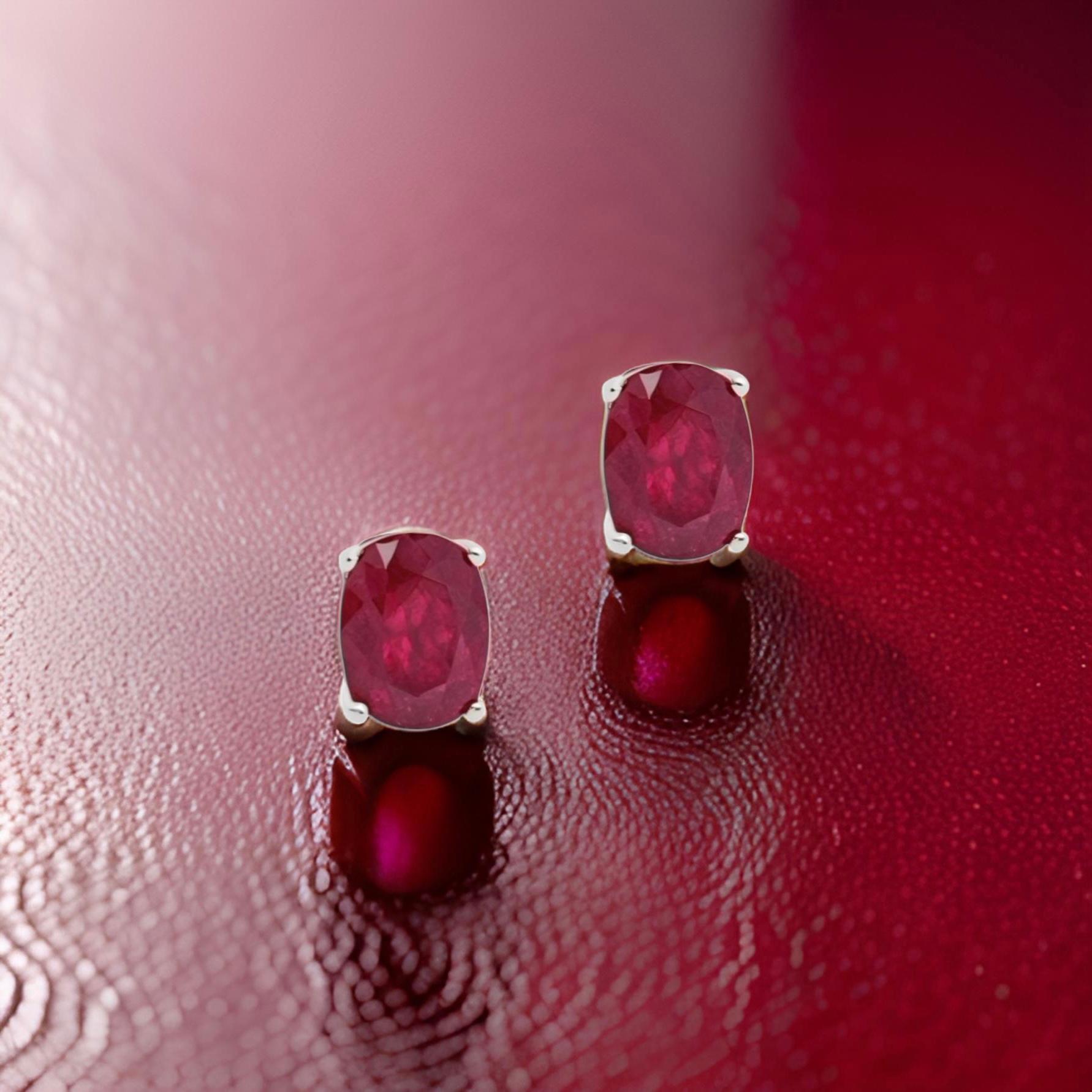 Women's Natural Ruby Stud Earrings 14k White Gold 2.50 TCW Certified For Sale