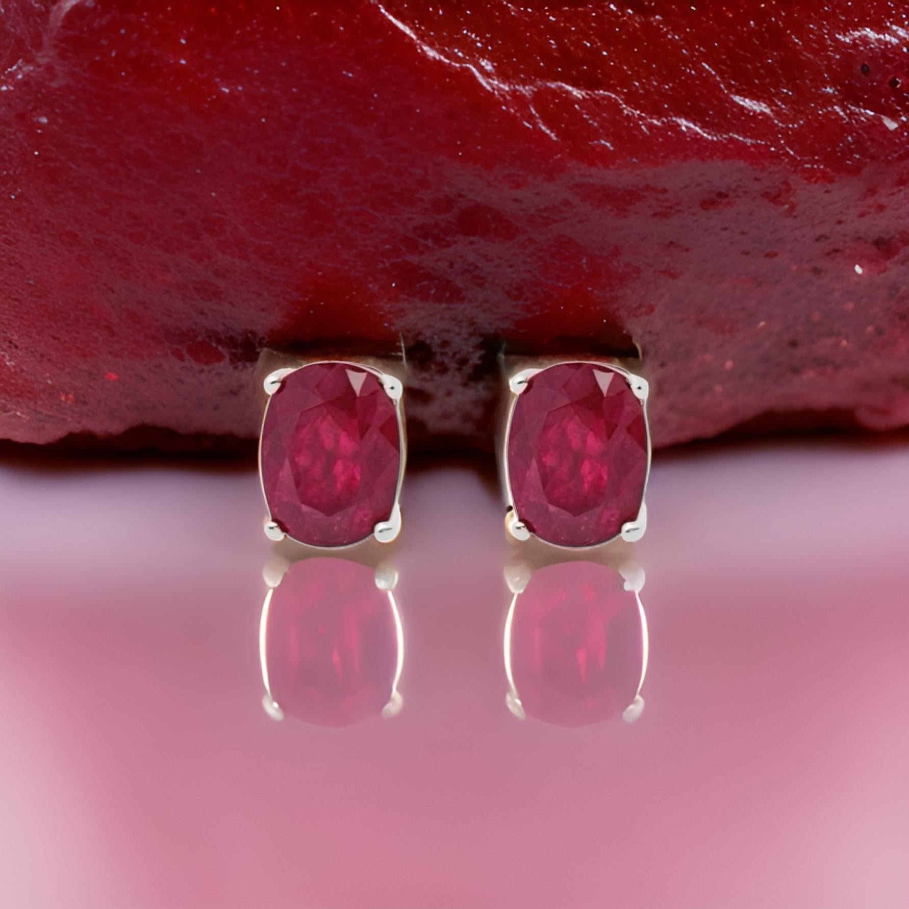 Natural Ruby Stud Earrings 14k White Gold 2.50 TCW Certified For Sale 1