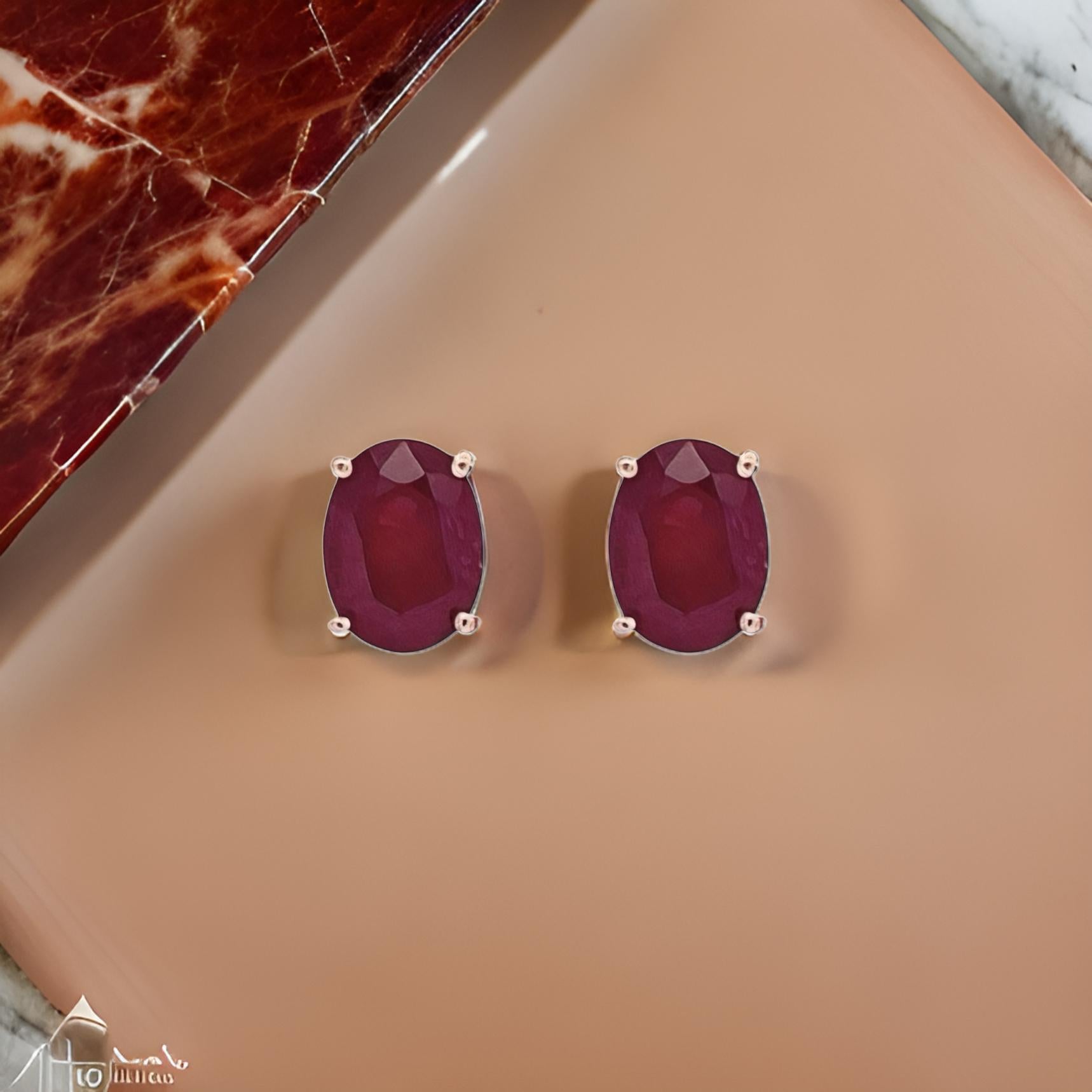 Oval Cut Natural Ruby Stud Earrings 14k White Gold 3.0 TCW Certified For Sale