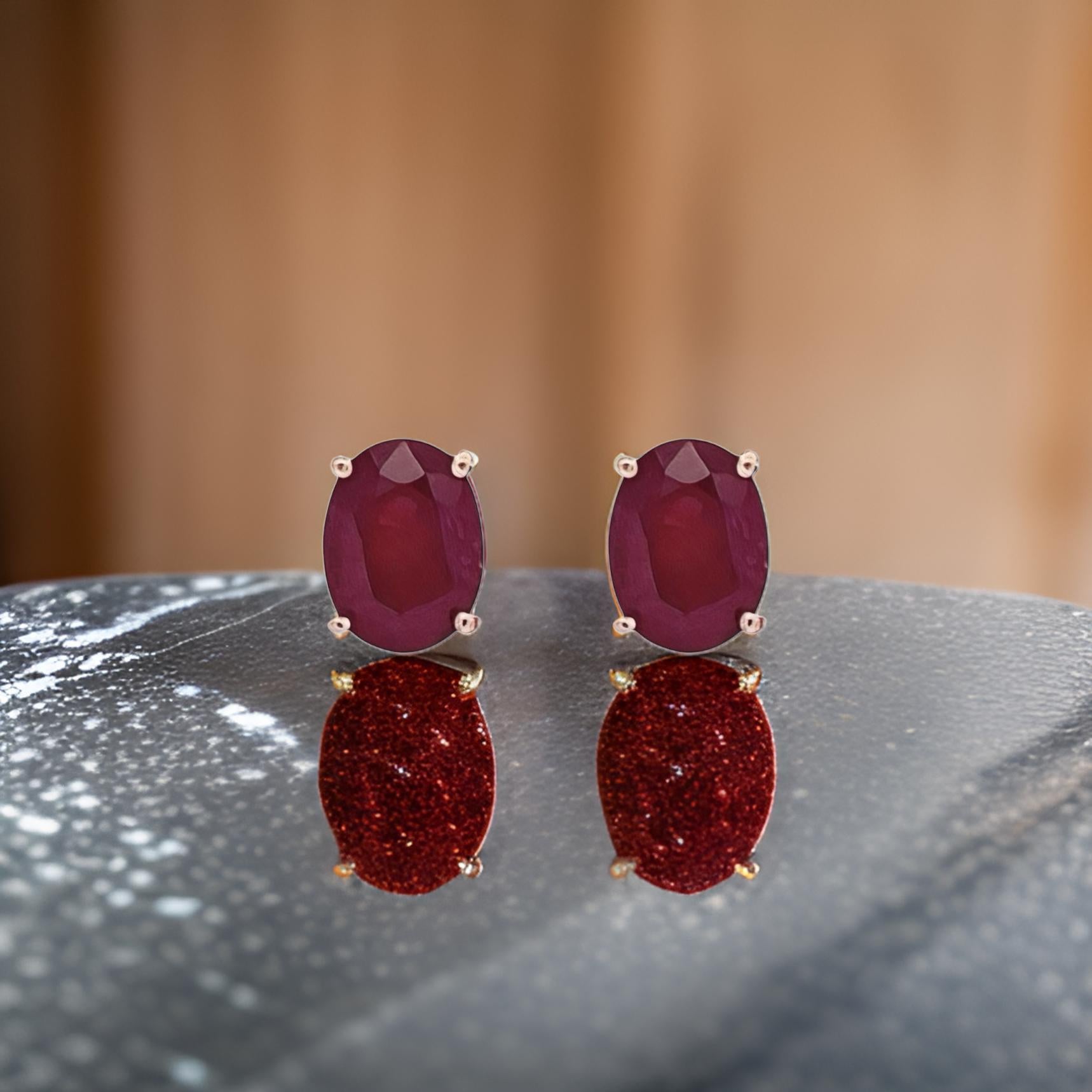 Women's Natural Ruby Stud Earrings 14k White Gold 3.0 TCW Certified For Sale