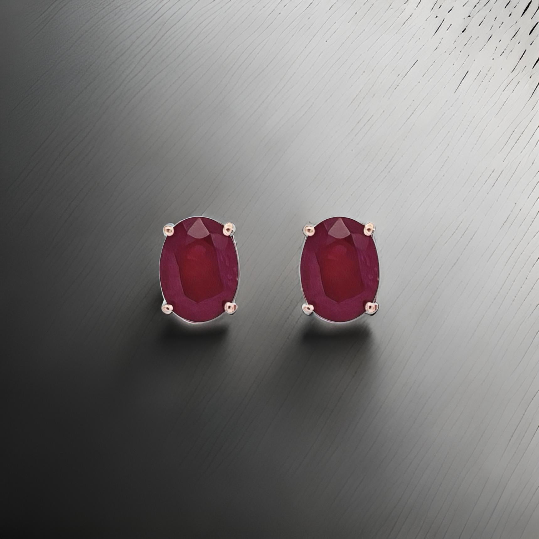 Natural Ruby Stud Earrings 14k White Gold 3.0 TCW Certified For Sale 2