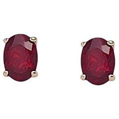Natural Ruby Stud Earrings 14k Yellow Gold 2 TCW Certified