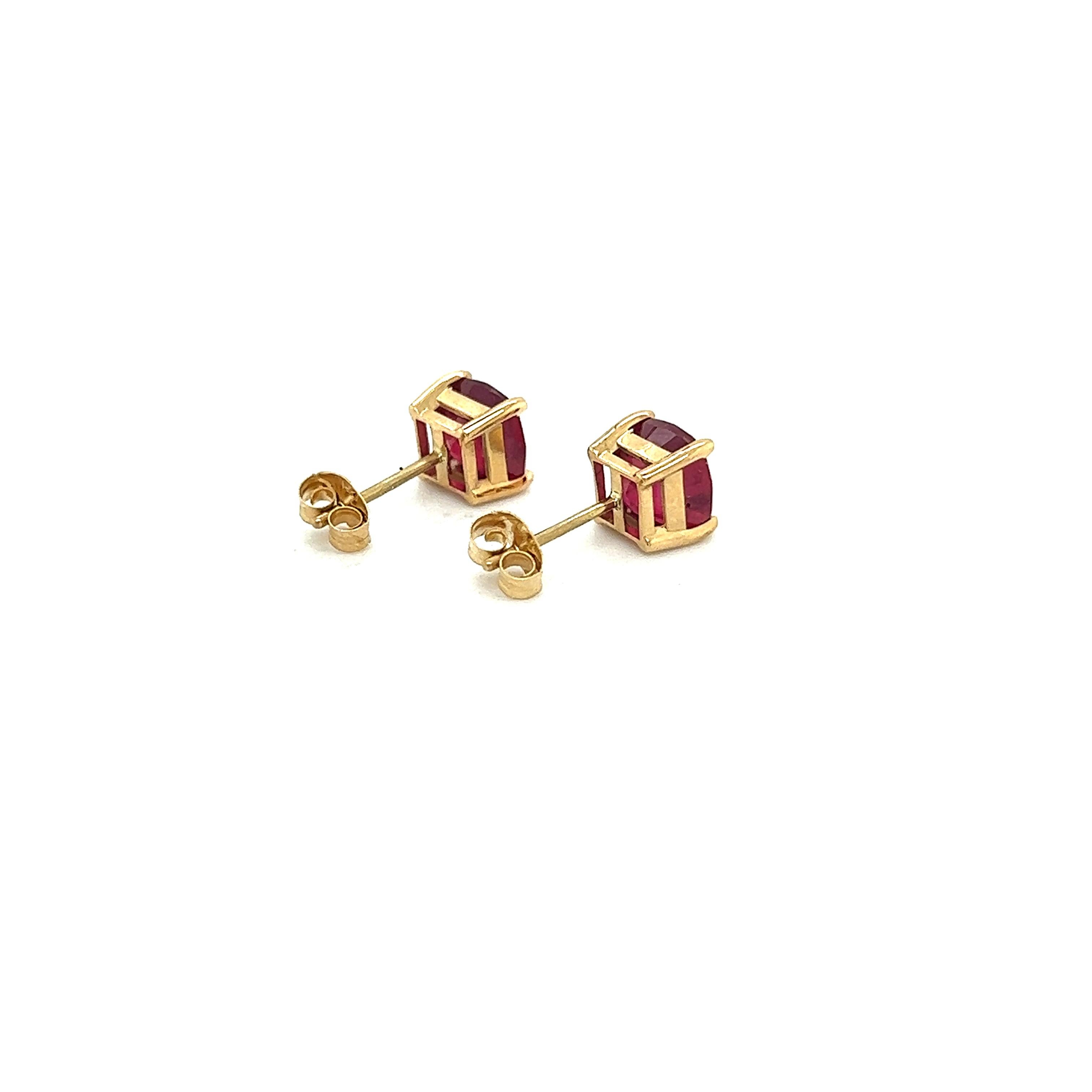 Women's Natural Ruby Stud Earrings 14k Yellow Gold 3.15 TW Certified