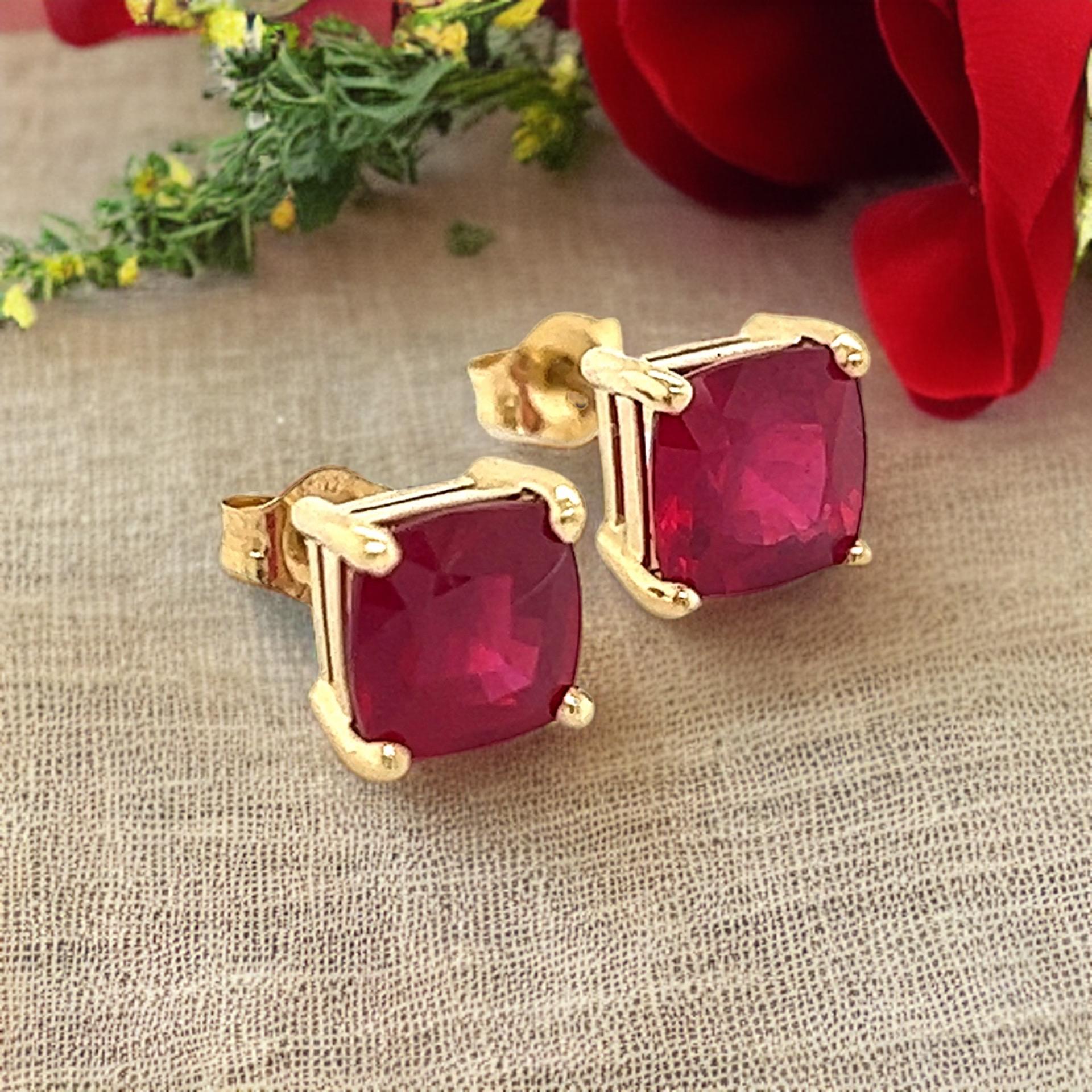 Natural Ruby Stud Earrings 14k Yellow Gold 3.15 TW Certified  For Sale 2