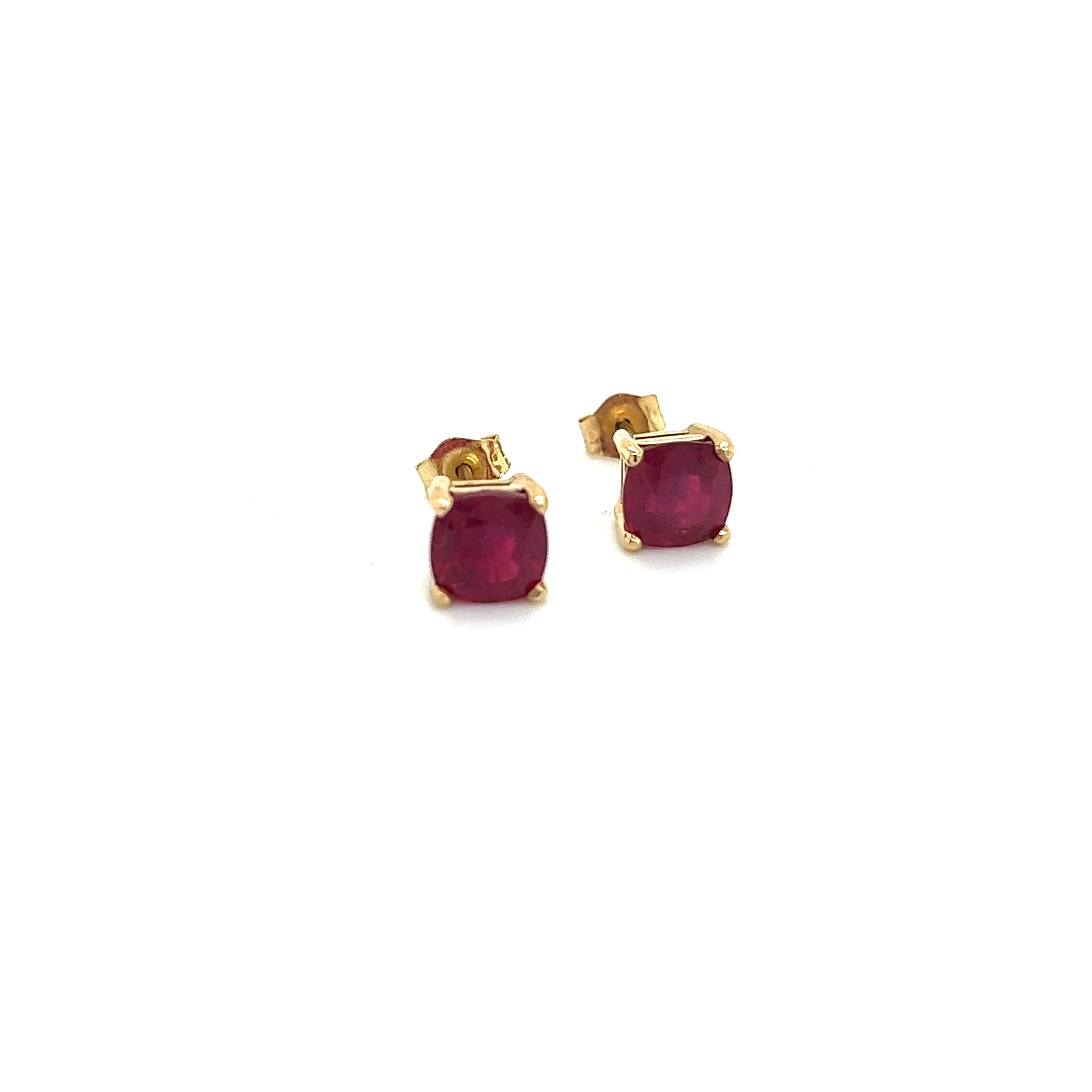 Natural Ruby Stud Earrings 14k Yellow Gold 3.15 TW Certified  For Sale 3