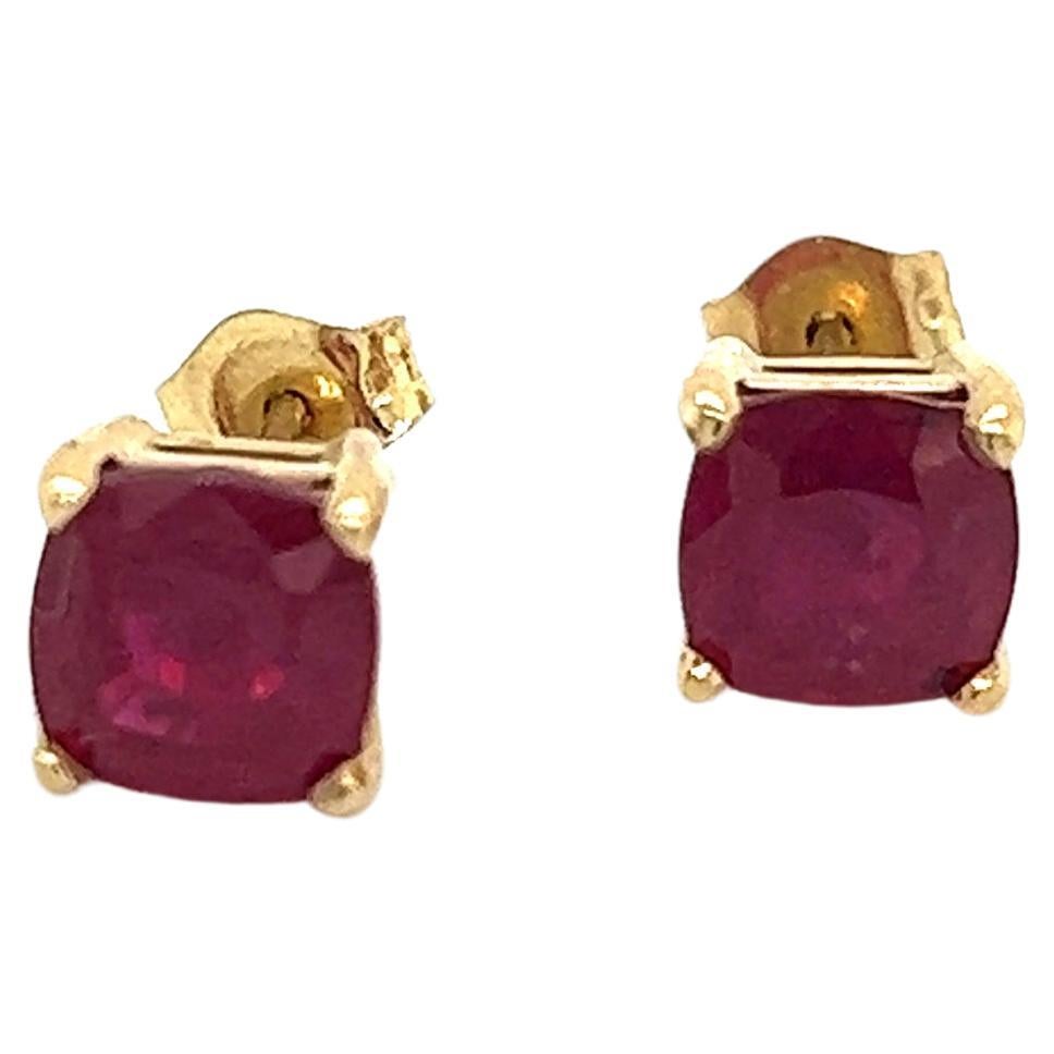 Natural Ruby Stud Earrings 14k Yellow Gold 3.15 TW Certified  For Sale