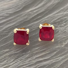 Natural Ruby Stud Earrings 14k Yellow Gold 4.13 TW Certified