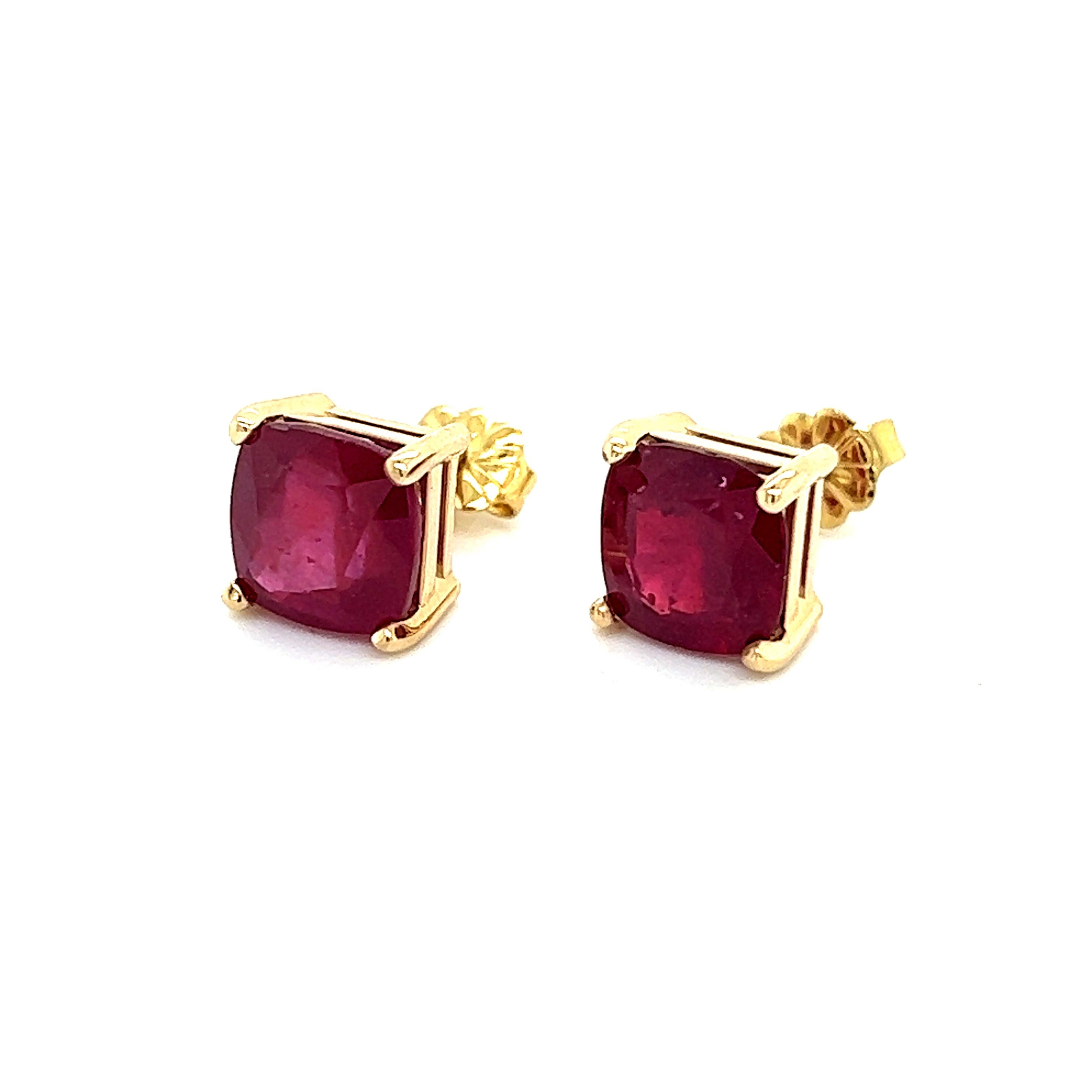 Natural Ruby Stud Earrings 14k Yellow Gold 4.18 TW Certified For Sale 5