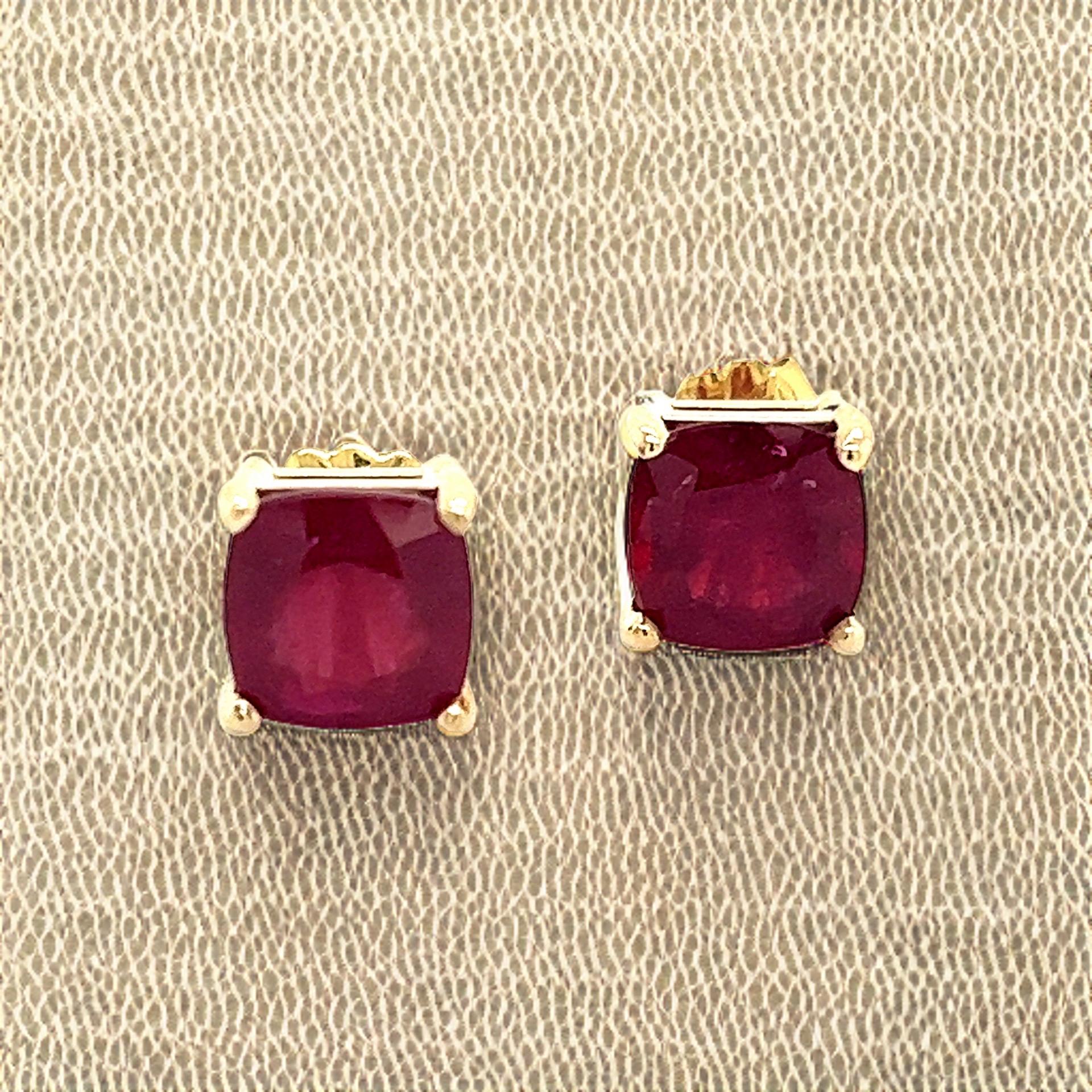 Women's Natural Ruby Stud Earrings 14k Yellow Gold 4.18 TW Certified For Sale