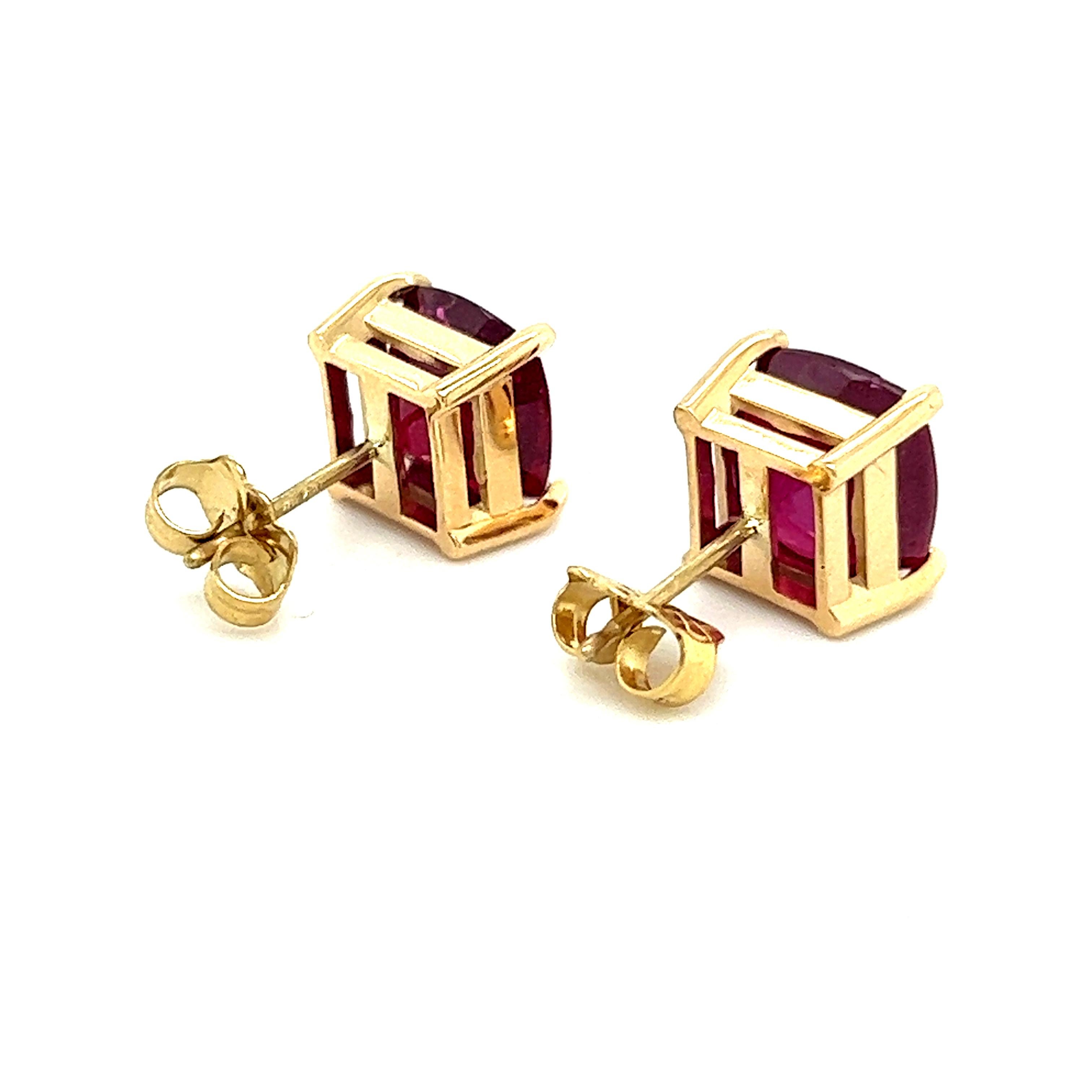 Natural Ruby Stud Earrings 14k Yellow Gold 4.18 TW Certified For Sale 1