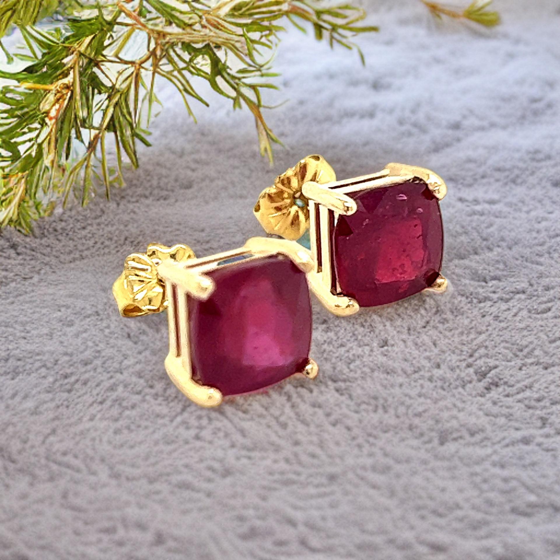 Natural Ruby Stud Earrings 14k Yellow Gold 4.18 TW Certified For Sale 2