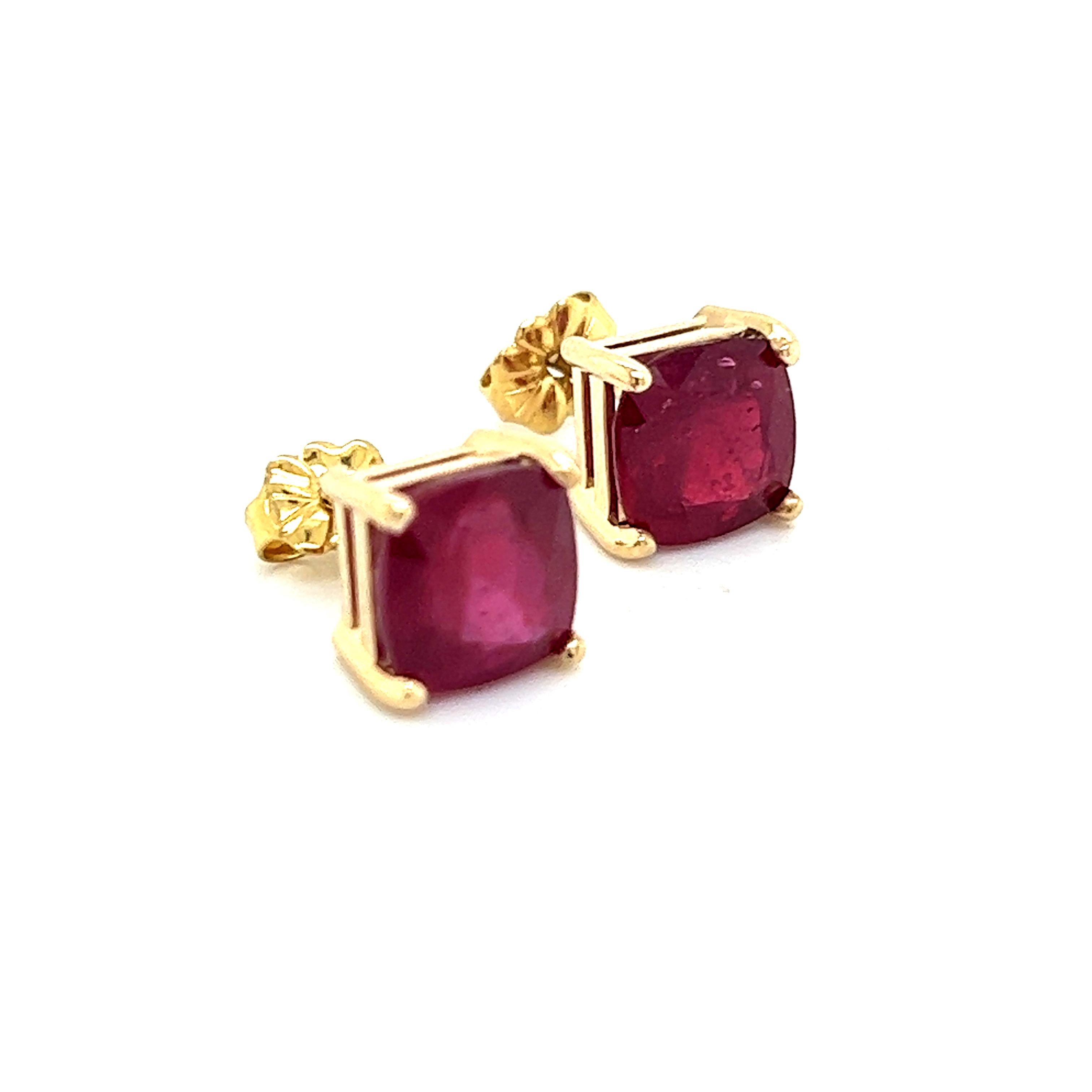 Natural Ruby Stud Earrings 14k Yellow Gold 4.18 TW Certified For Sale 3