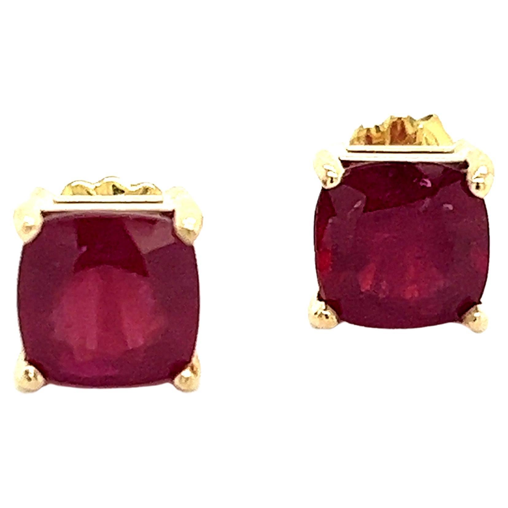 Natural Ruby Stud Earrings 14k Yellow Gold 4.18 TW Certified 