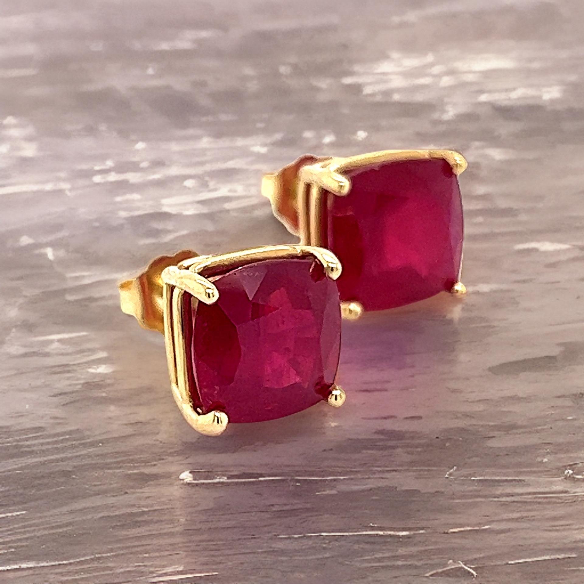 Natural Ruby Stud Earrings 14k Yellow Gold 9.10 TW Certified 5