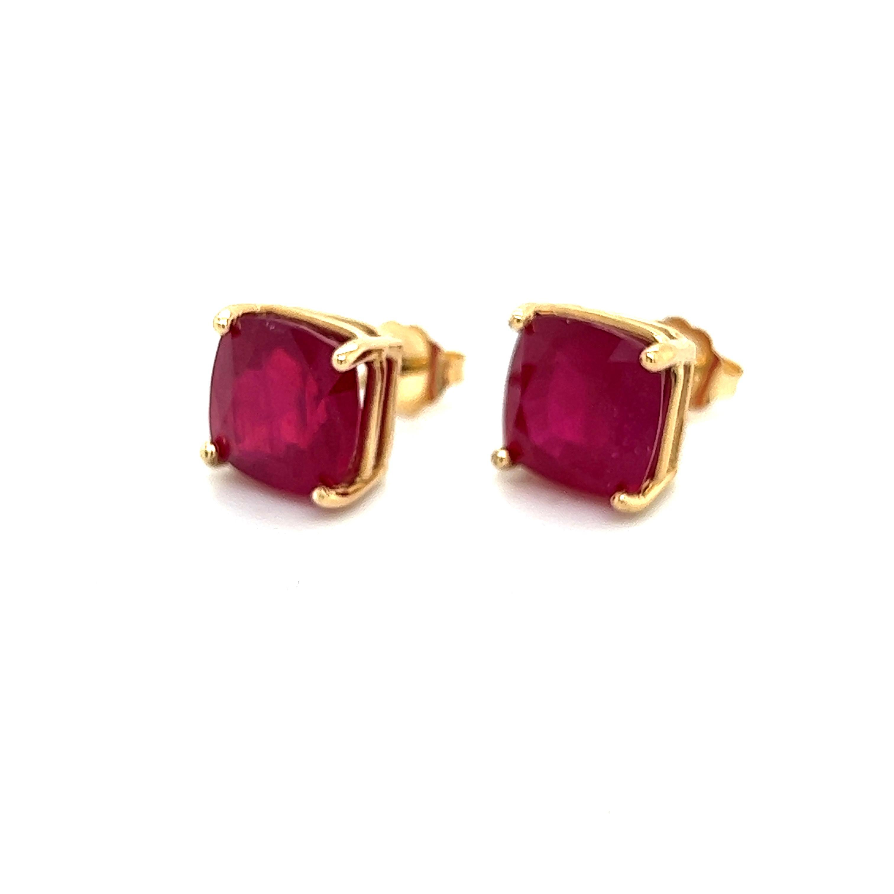 Women's Natural Ruby Stud Earrings 14k Yellow Gold 9.10 TW Certified