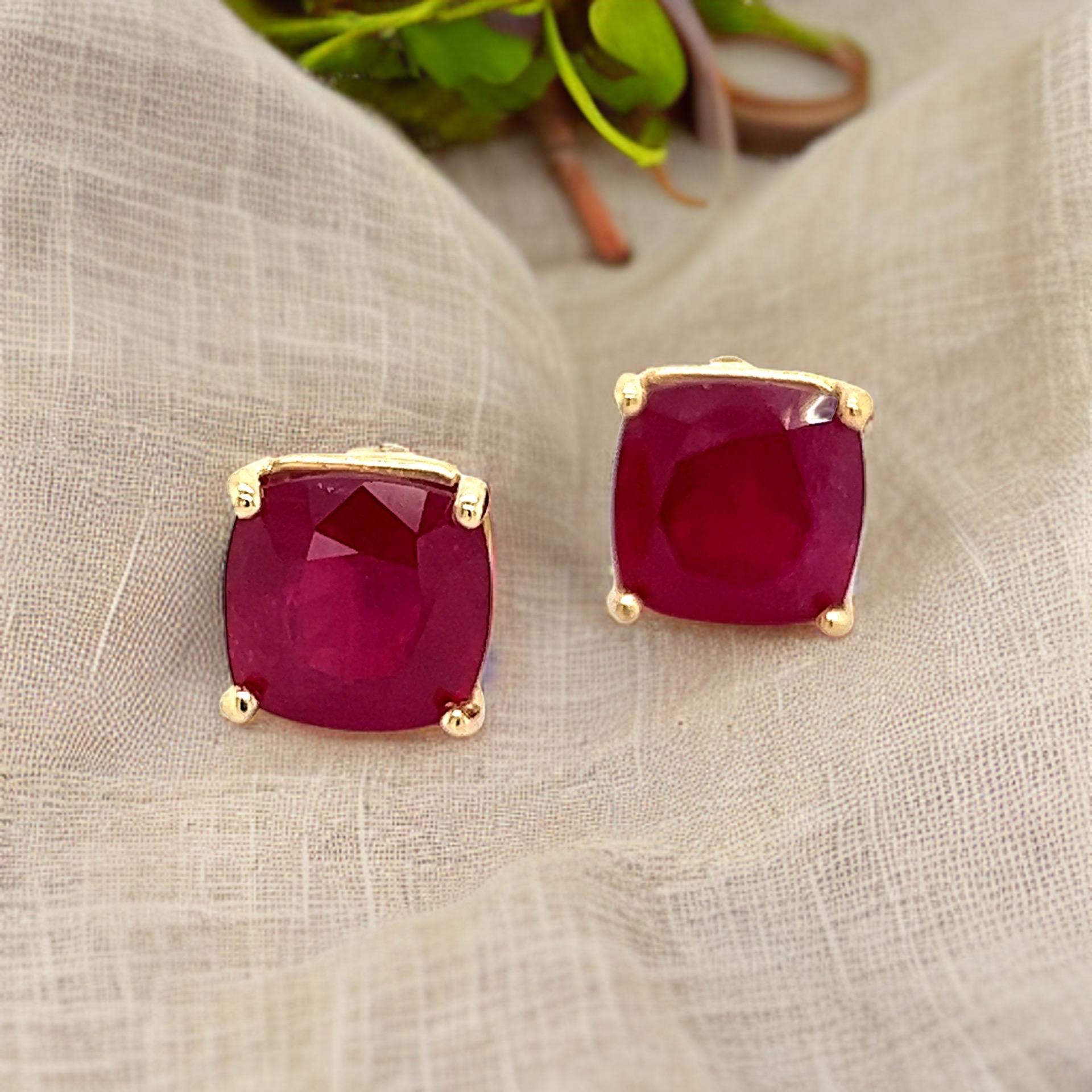 Natural Ruby Stud Earrings 14k Yellow Gold 9.10 TW Certified 1