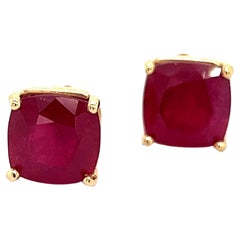 Natural Ruby Stud Earrings 14k Yellow Gold 9.10 TW Certified 