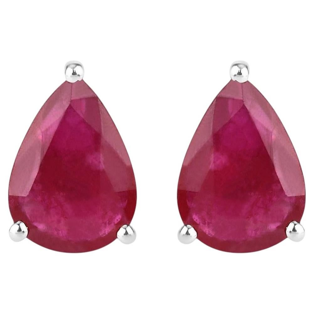 Natural Ruby Stud Earrings 1.58 Carats 10K White Gold