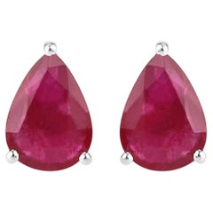 Natural Ruby Stud Earrings 1.58 Carats 10K White Gold