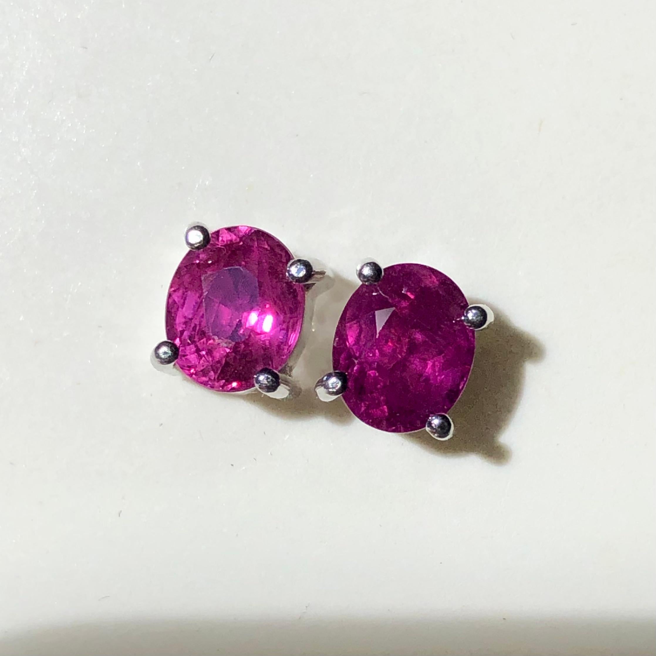 2.00 Carat Natural Ruby Stud Earrings Estate 18K White Gold For Sale 3